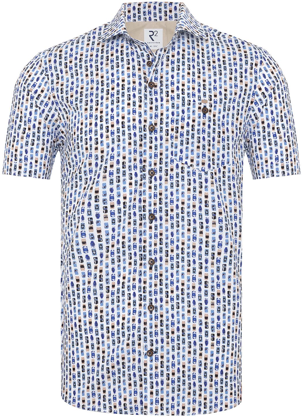 R2 Overhemd Korte Mouwen Print Auto Blauw 125.WSPSS.035-014 kopen | Suitable