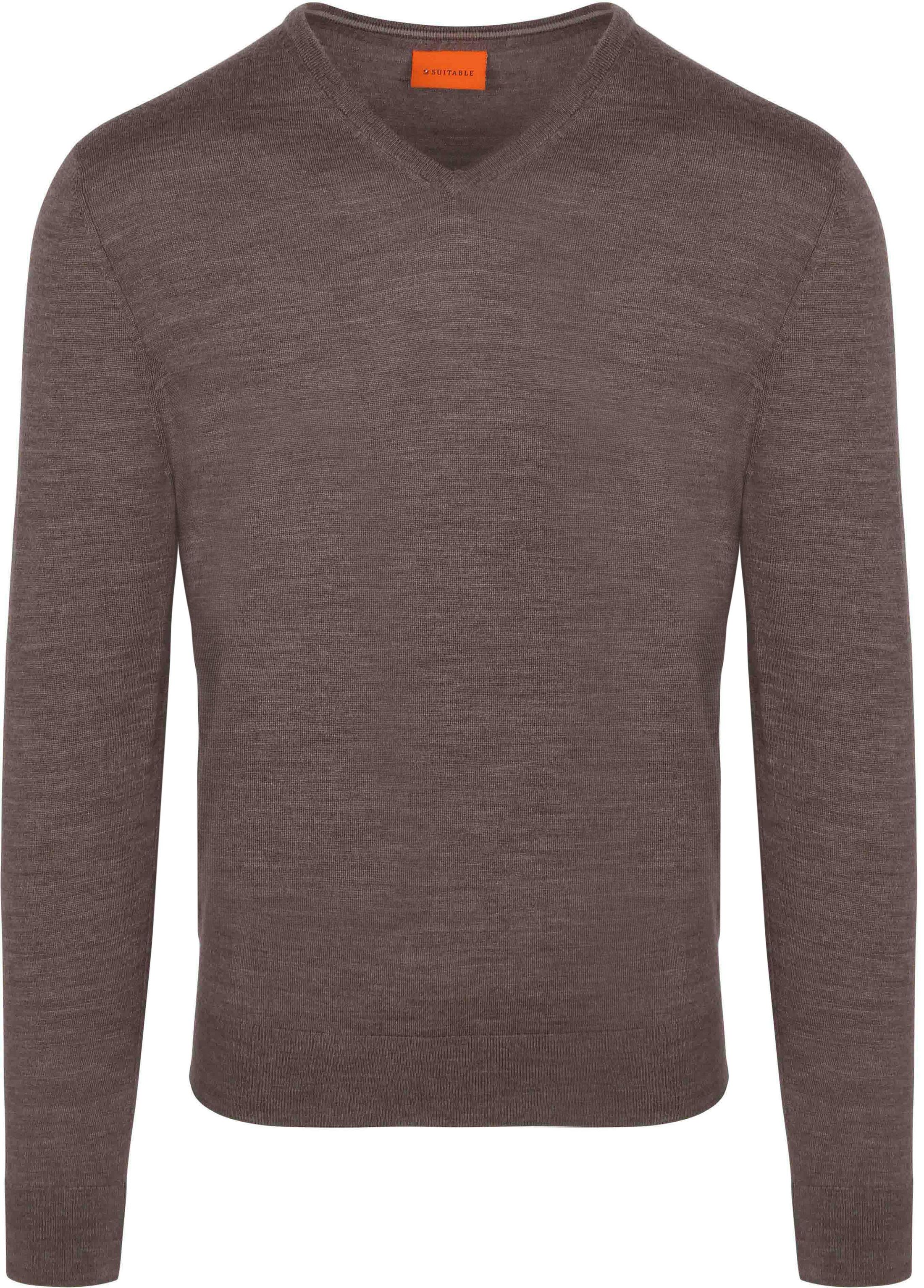 Suitable Merino Pullover mit V-Ausschnitt in Taupe kaufen | PU-MRI-V-24 195391 Brown | Suitable