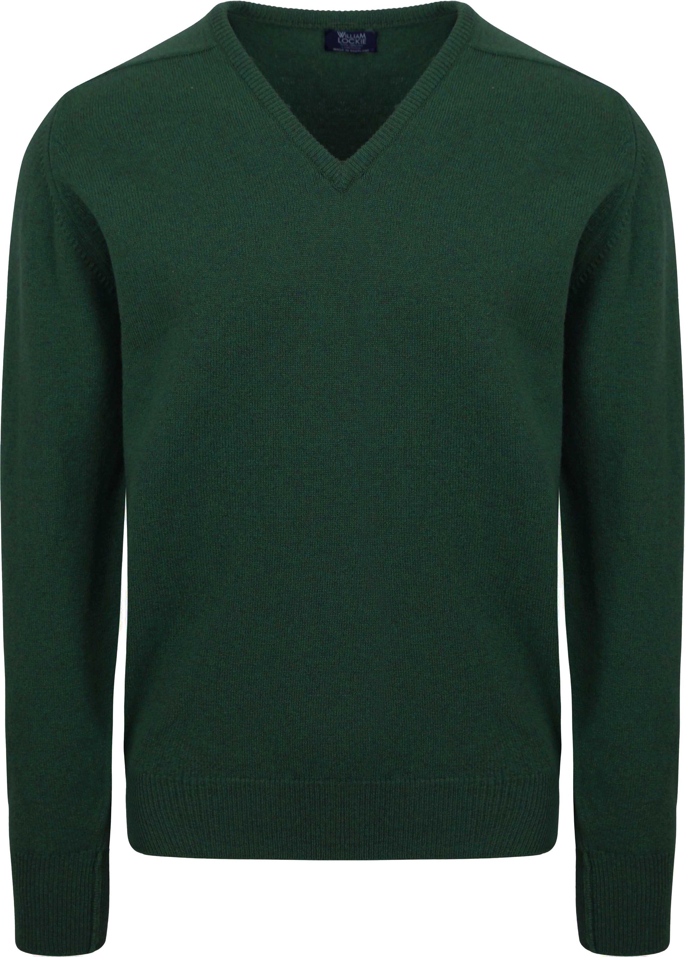 William Lockie V-hals Lamsvoll Tartan Mørkegrønn 7092DF-16 Tartan Green