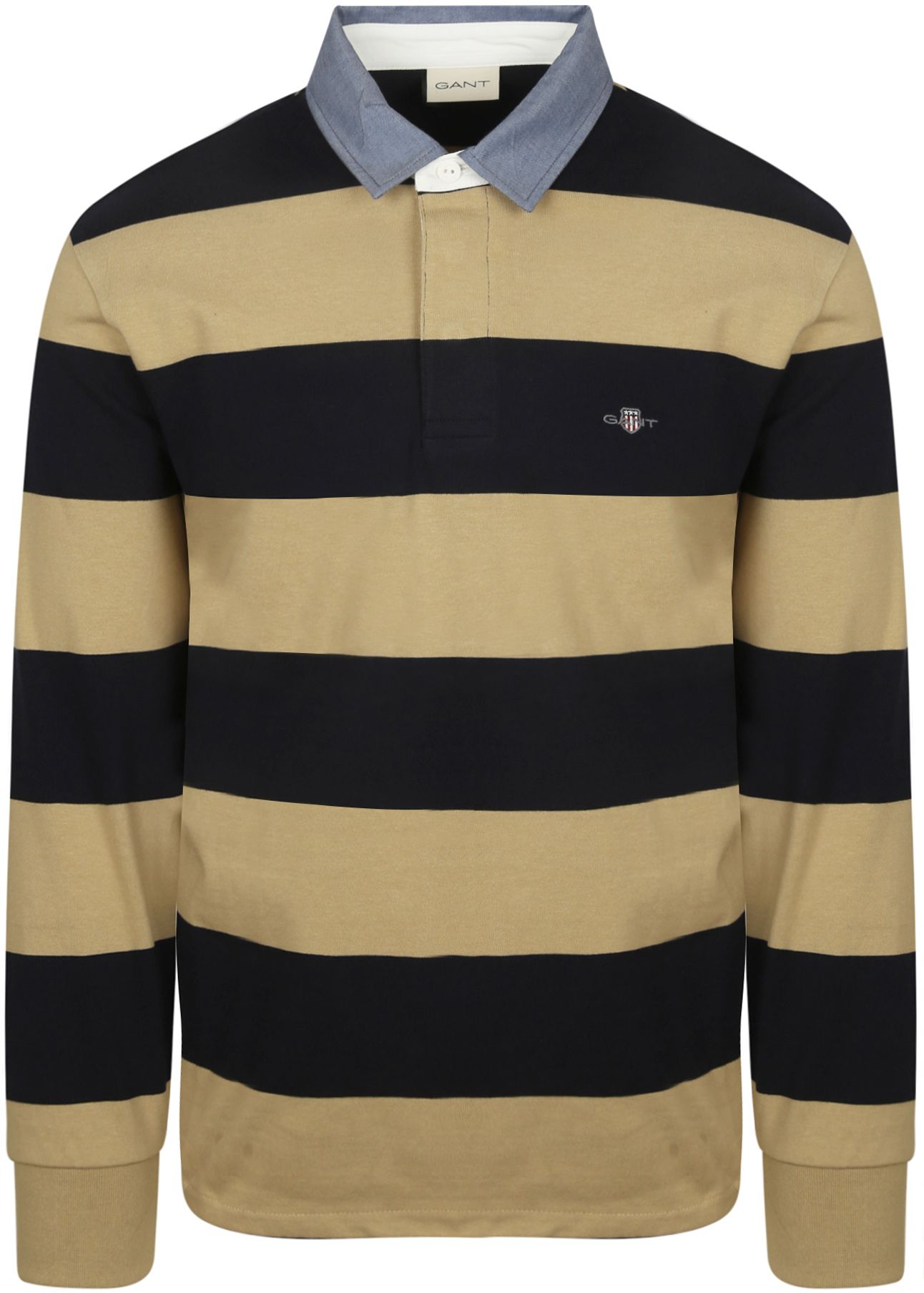 Gant Tung Rugger Shield Langermet Polo Stripe Marine Beige 2004083-224