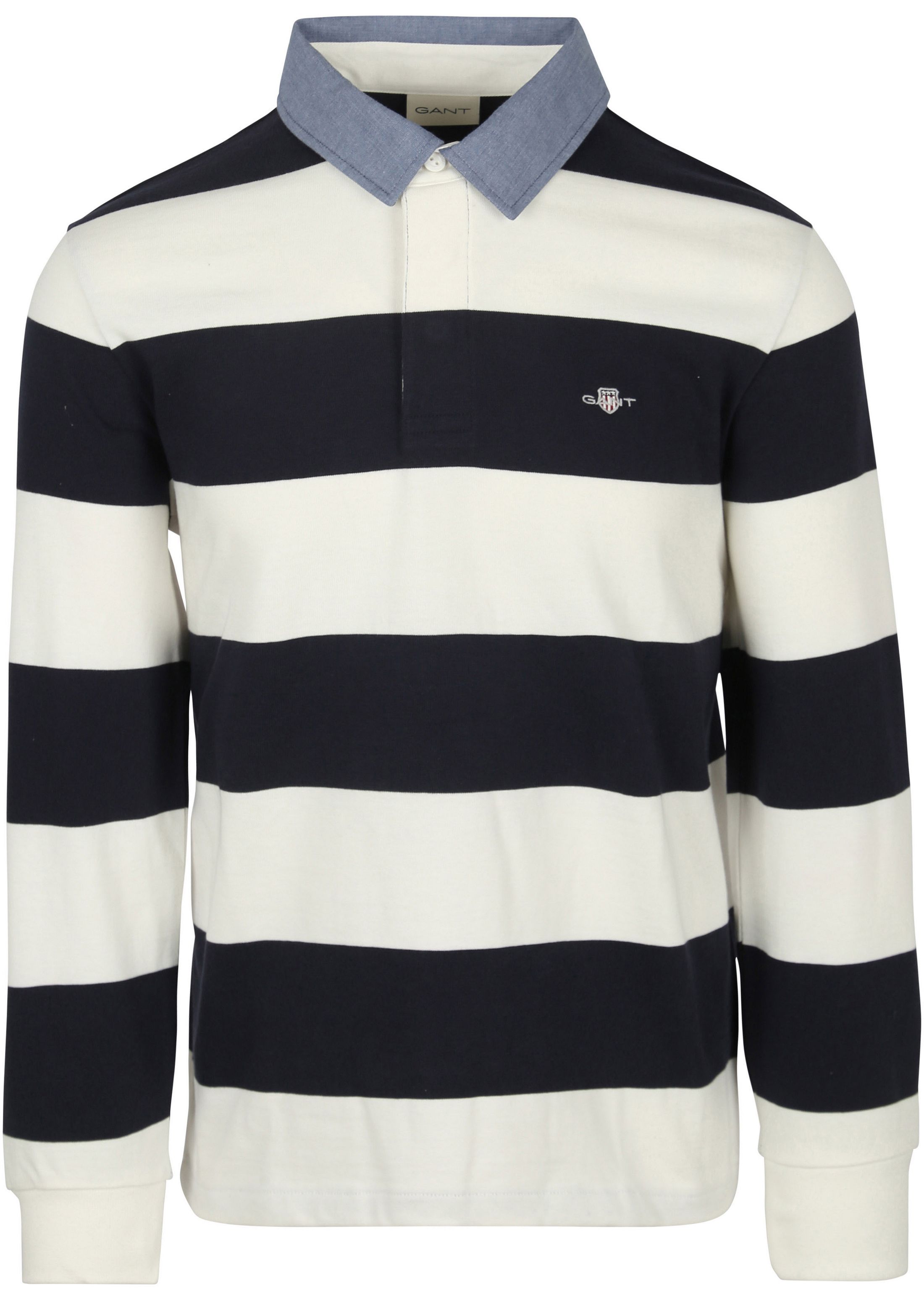 Gant Heavy Rugger Shield Polo Stripet Marineblå Hvit Mørkeblå Blå Størrelse XXL