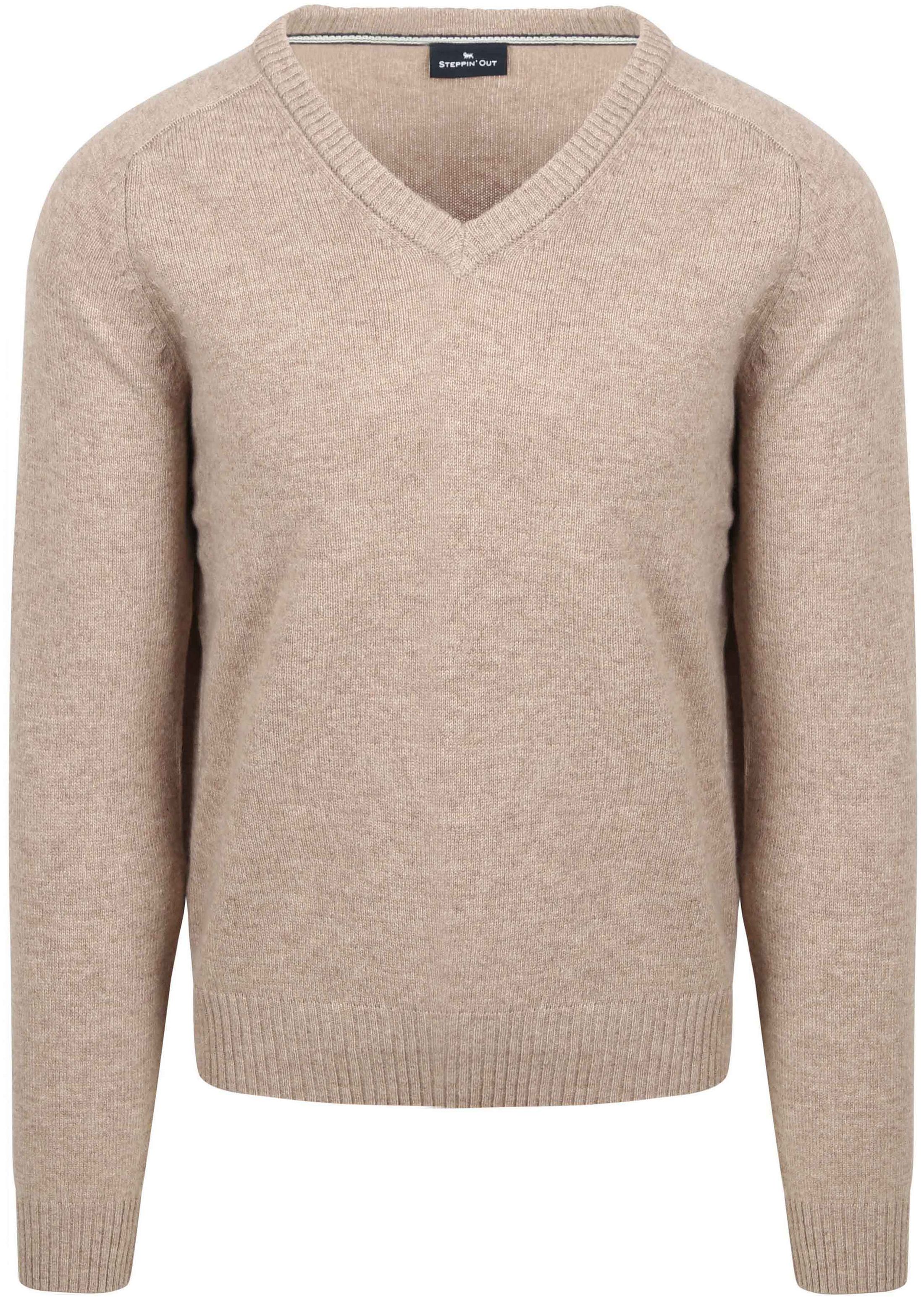 Steppin' Out Genser med V-hals i Beige Lammeull PU-V-LMBS-100P-SO-25.04 Cinnamon Beige