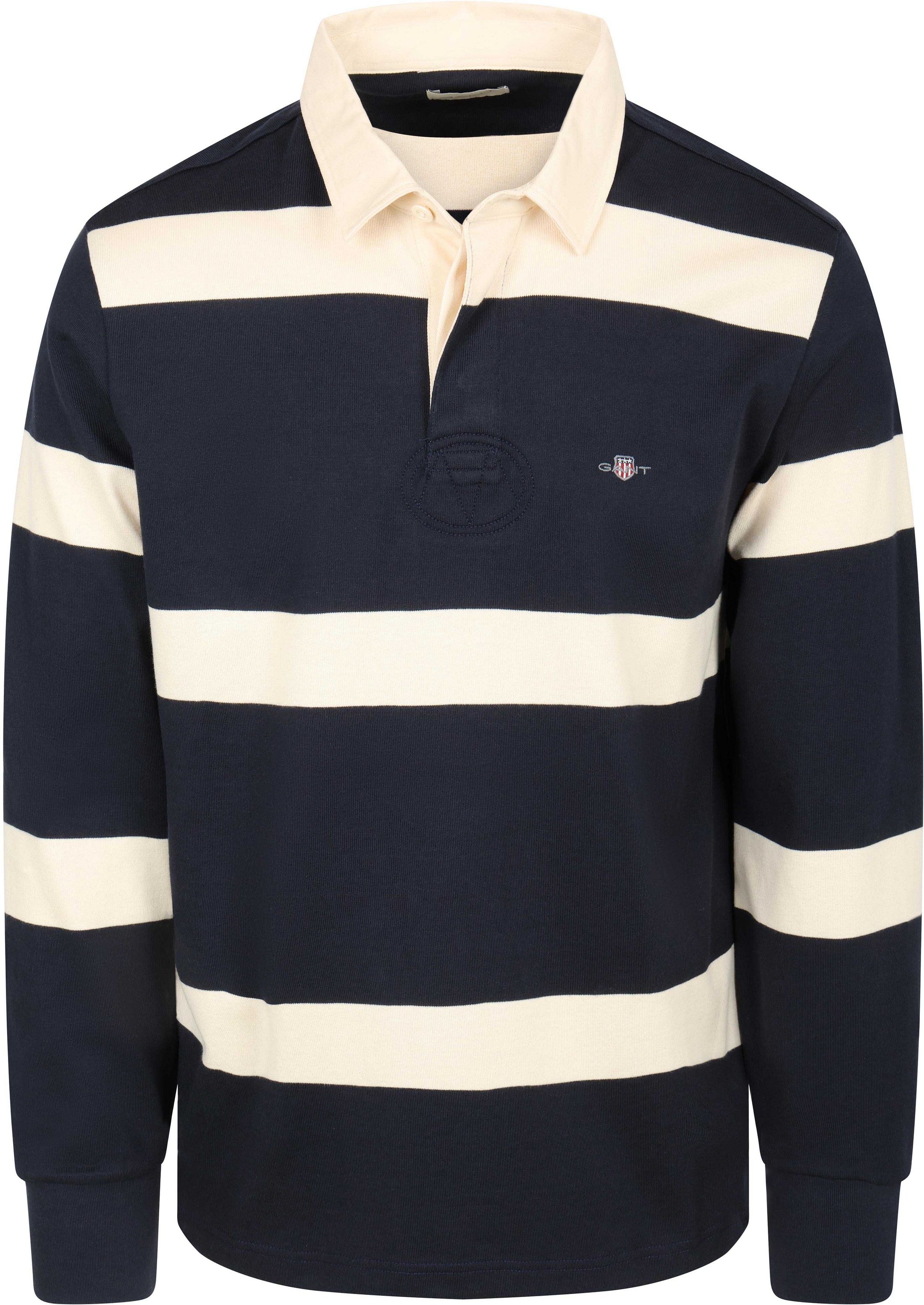 Gant Heavy Rugger Shield Stripe Polo Marinblå Vit