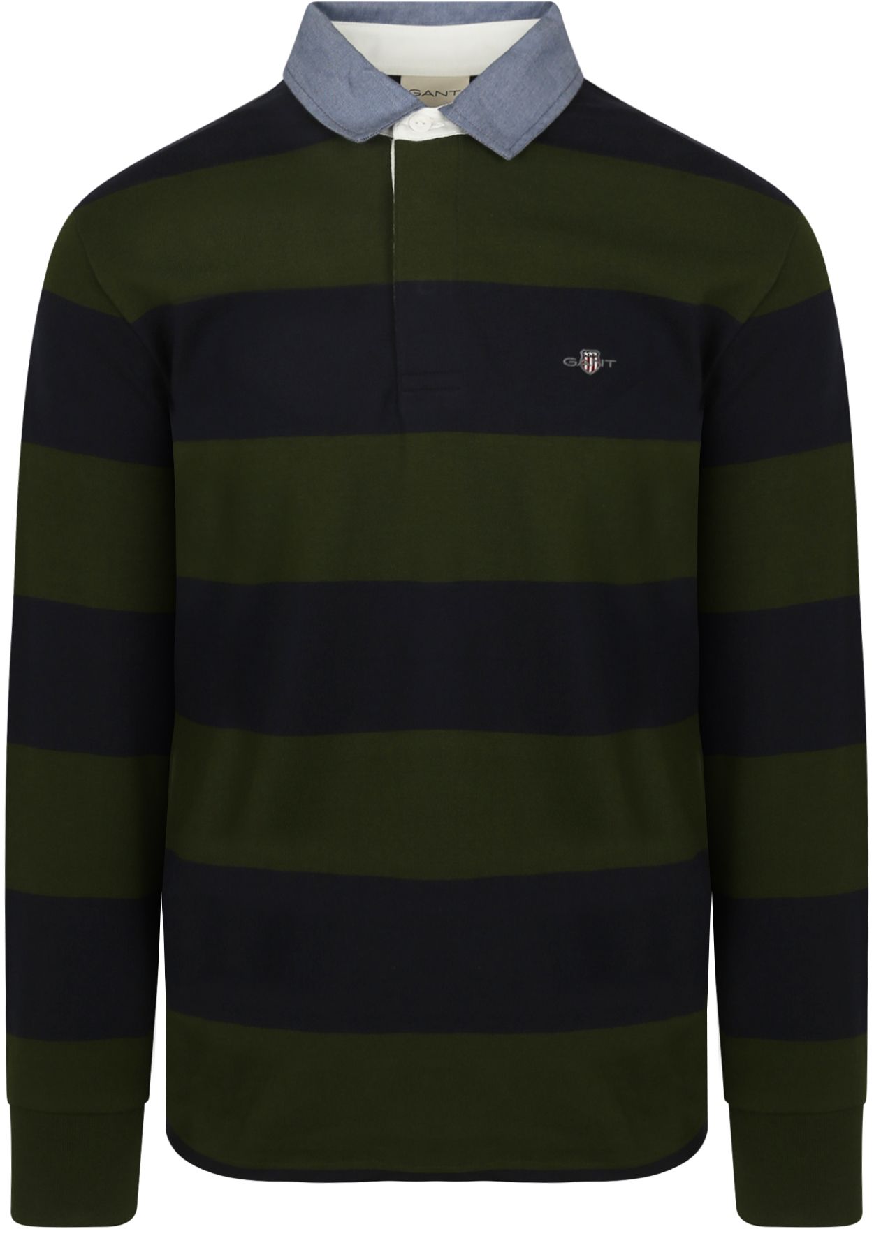 Gant Heavy Rugger Shield Langarm Polo Streifen Marine Grün 2004083-360