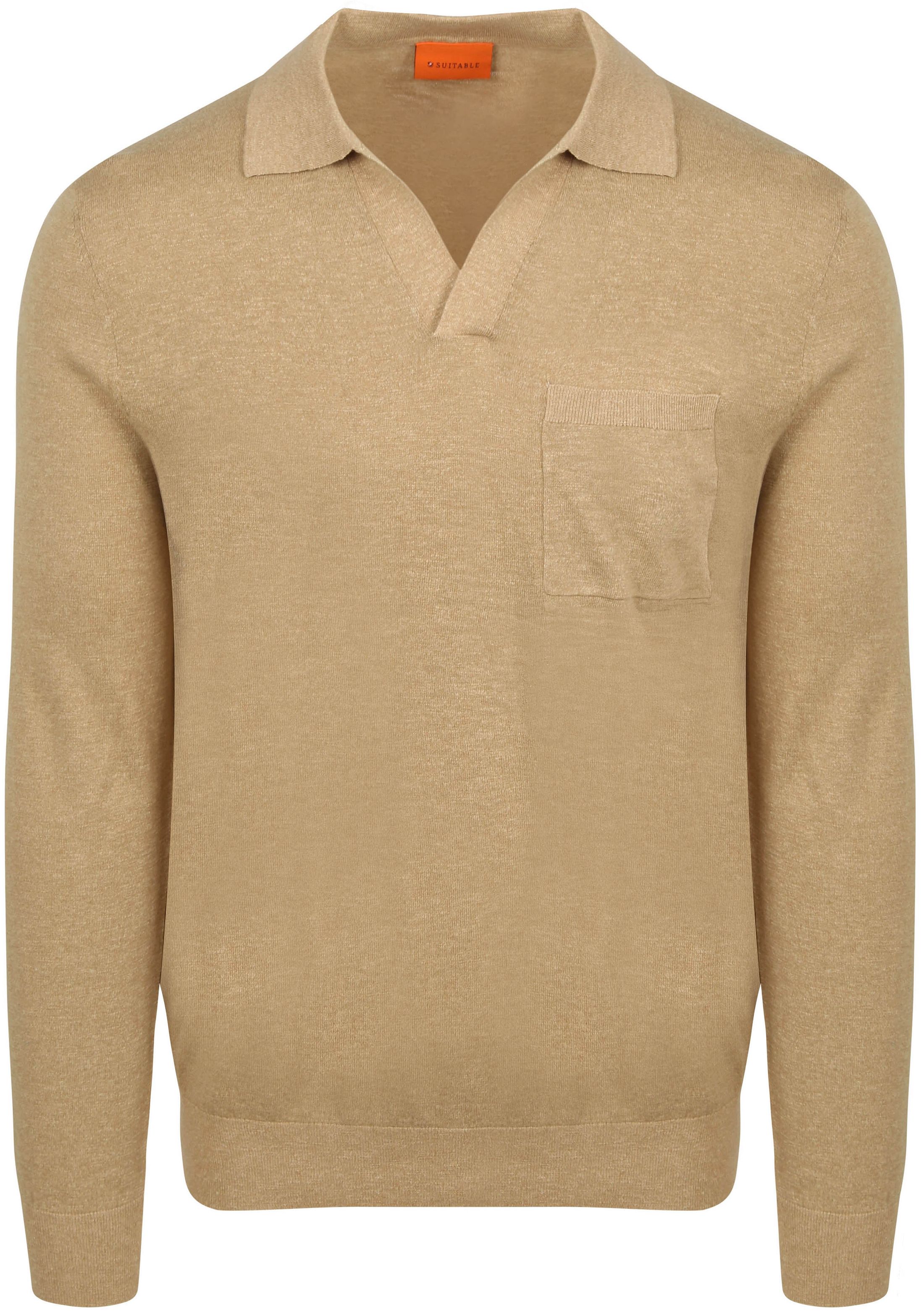 Suitable Longsleeve Knitted Polo Shirt Riva Pocket Sand order online | Suitable