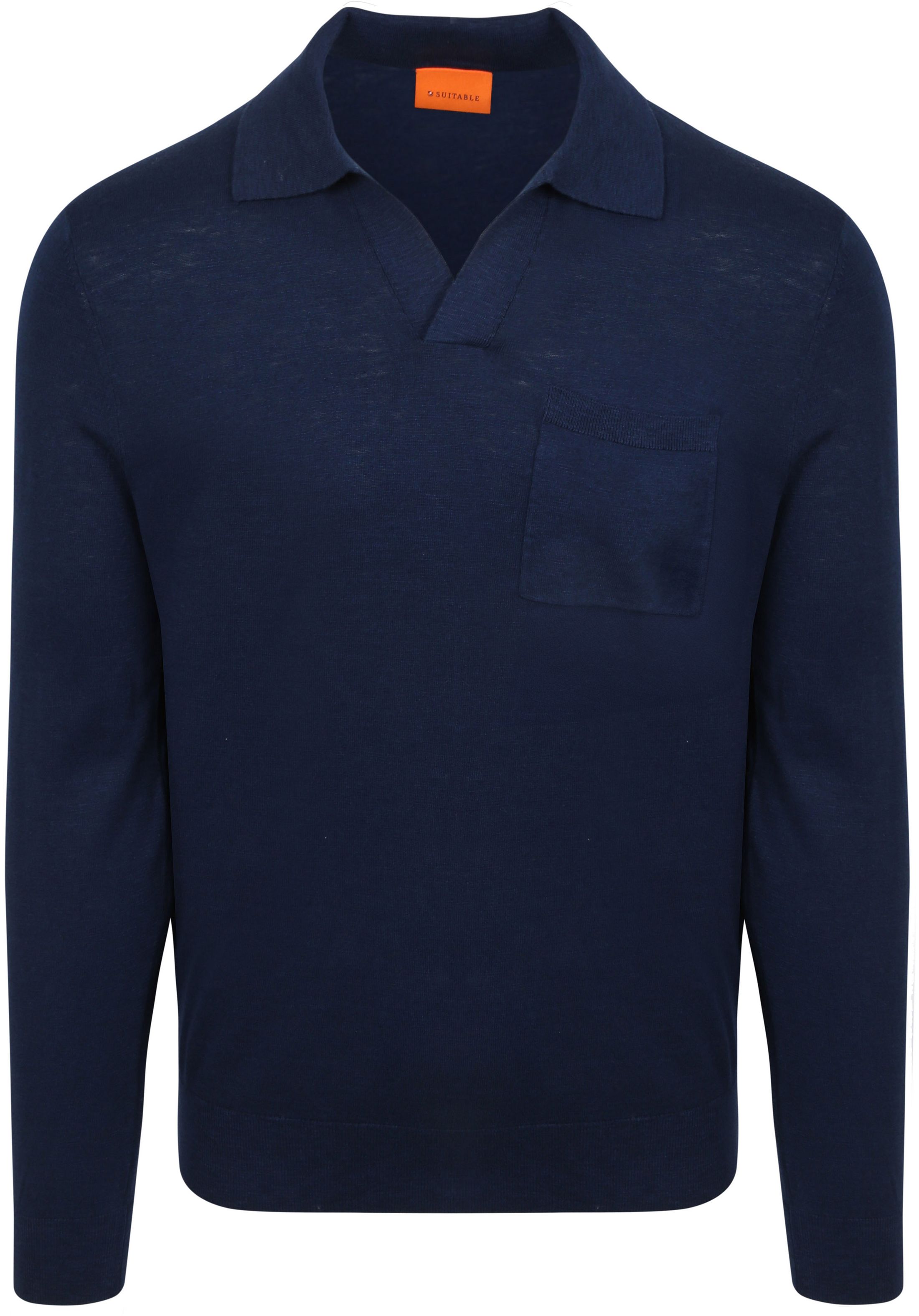 Suitable Longsleeve Knitted Polo Shirt Riva Pocket Navy order online | Suitable