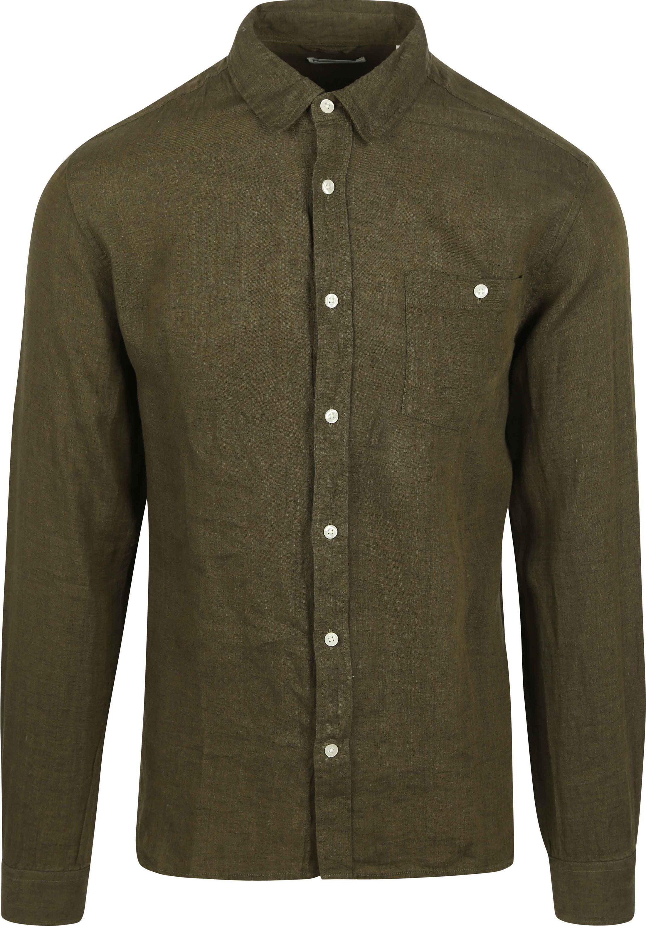 KnowledgeCotton Apparel Skjorte i Linned Olivengrøn 1090011-1068