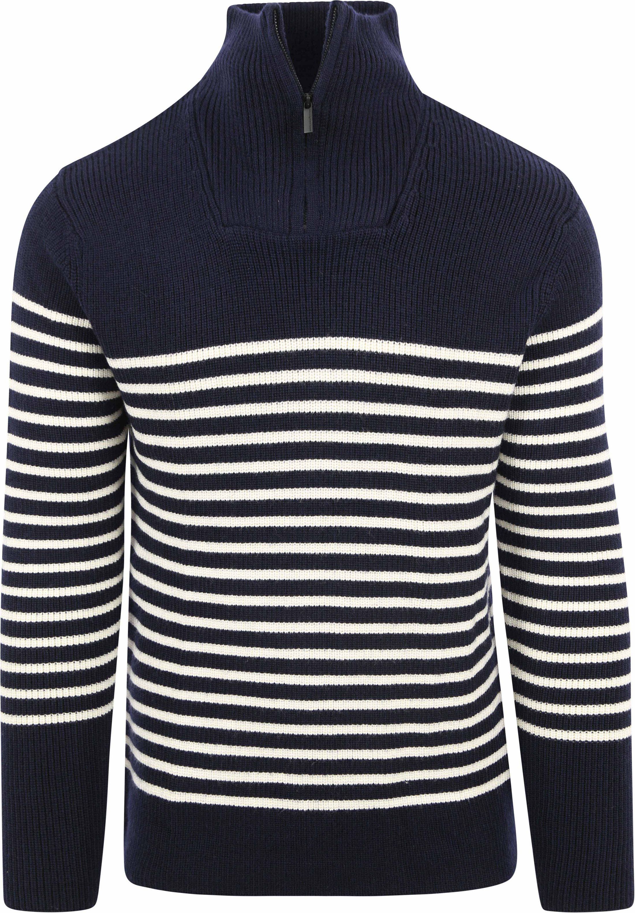 KnowledgeCotton Apparel Pullover Wol Navy Halfzip 1080046-8021 Blue stripe kopen | Suitable