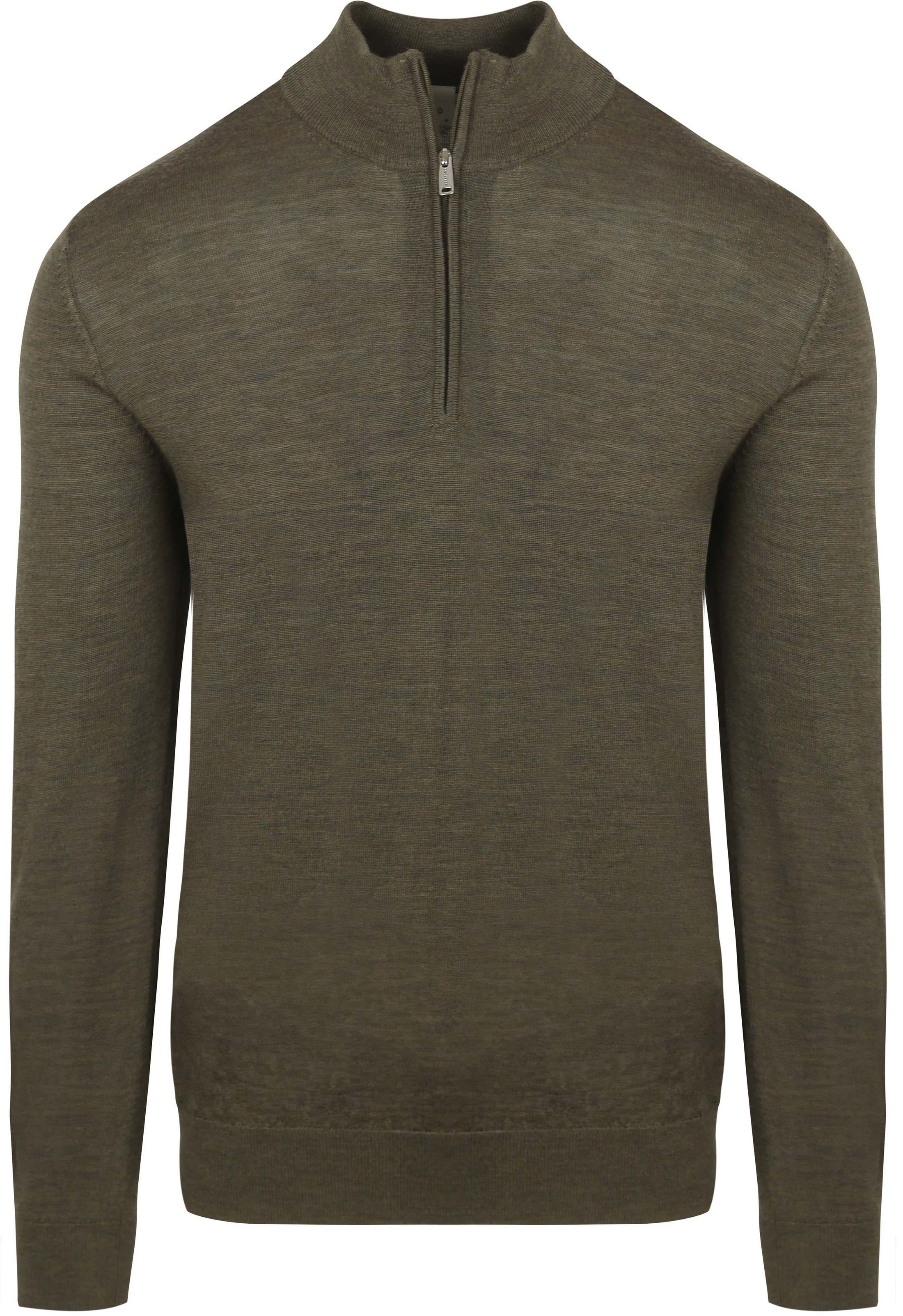Profuomo Half Zip Pullover i olijfgrönt Merinoull PPWJ30003A-Z3