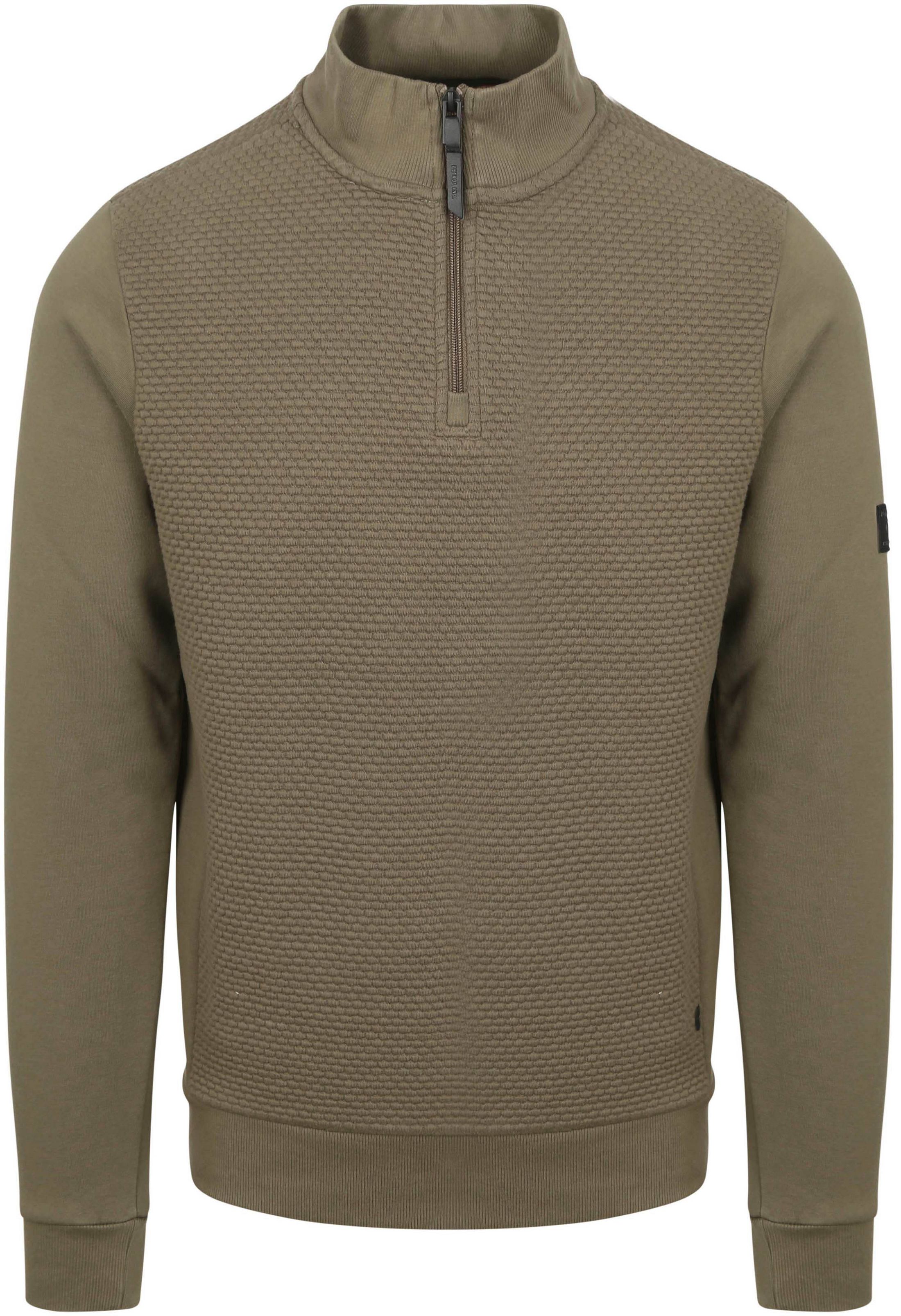 Petrol Half Zip-gensar med struktur i oliven M-3050-SWC368-6174