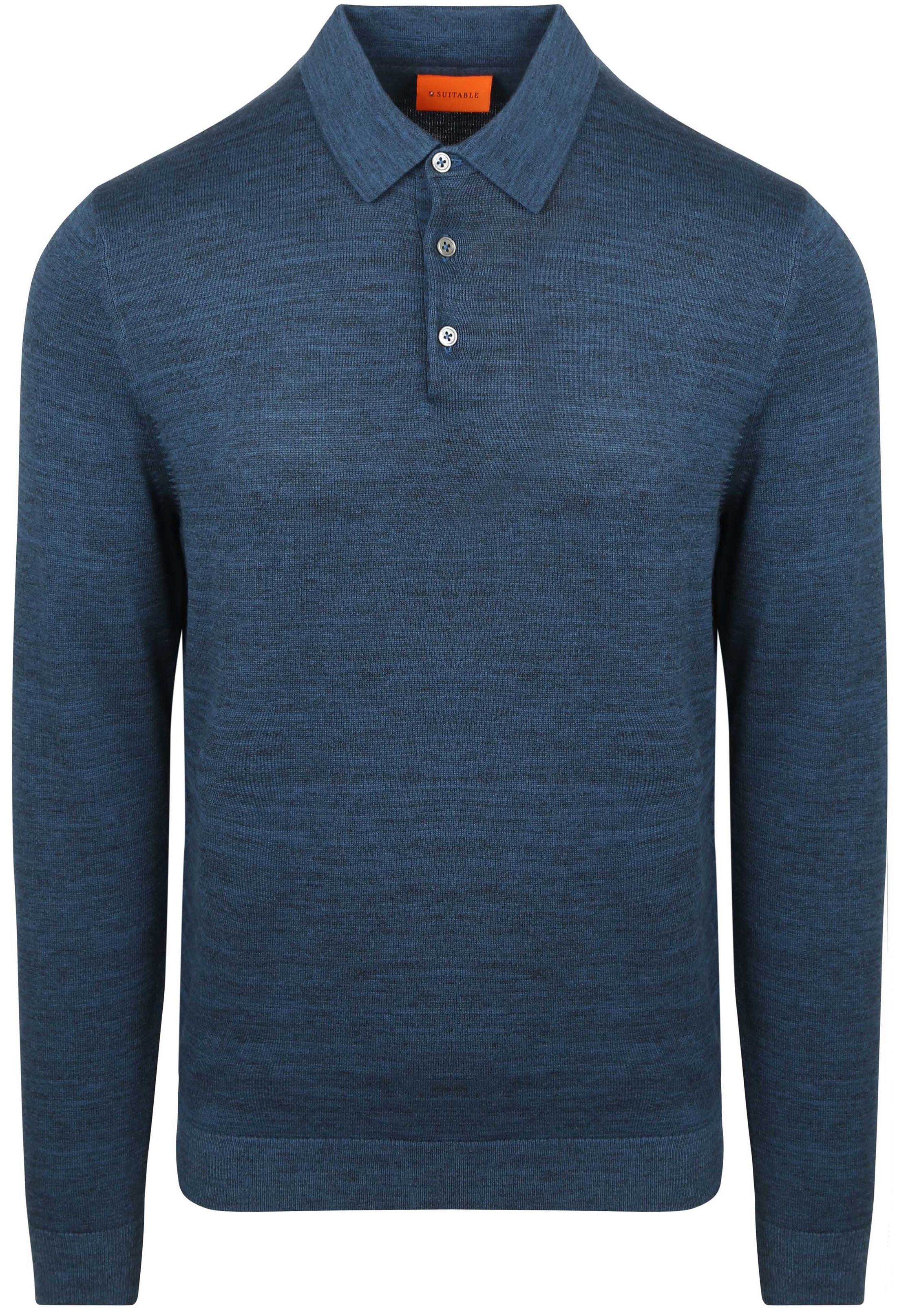 Køb Suitable Langærmet Poloshirt Flat Knit Blå PU-POLM-BL-ROY | Suitable