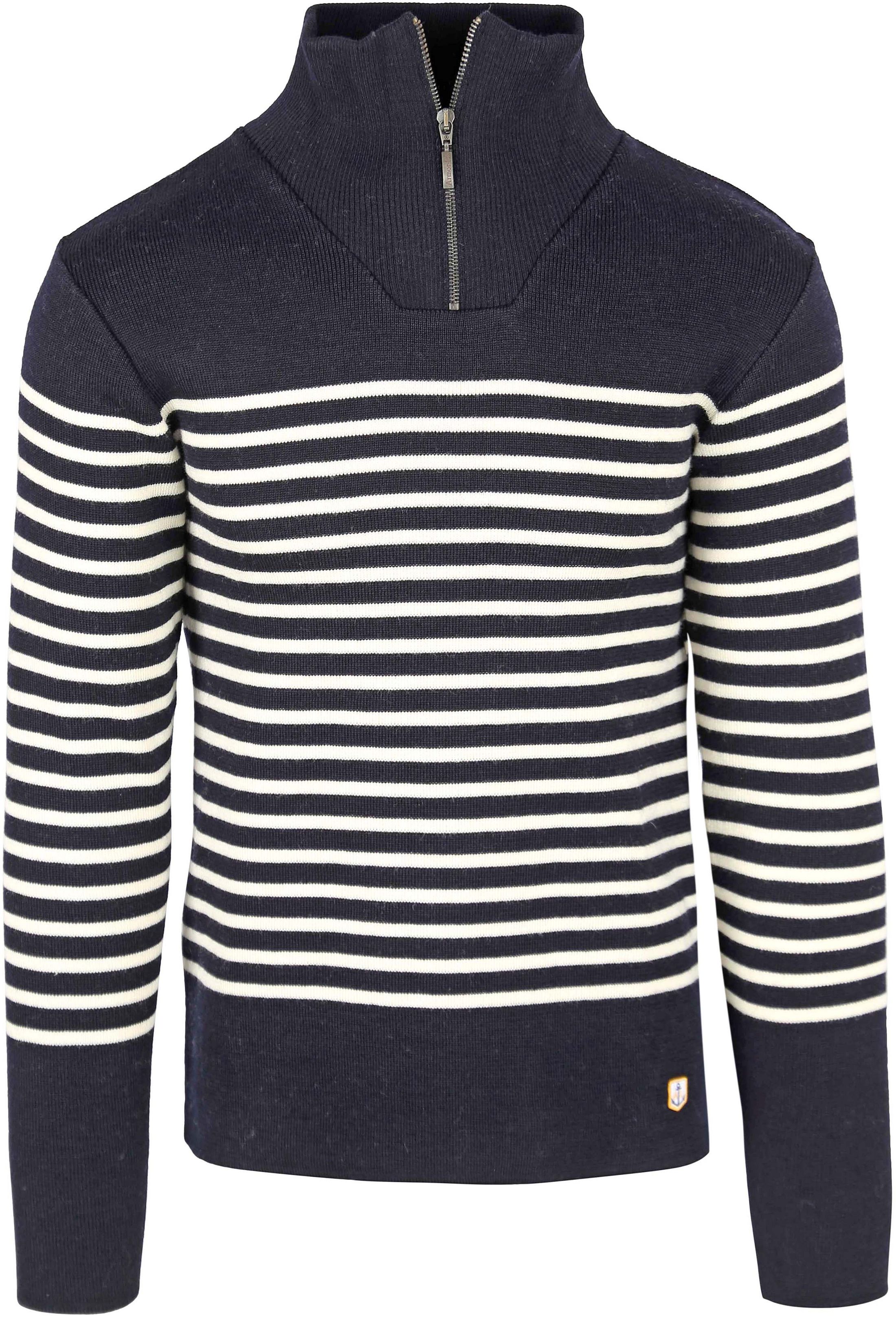 Armor-Lux Camionneur Half Zip Genser Ull Striper Marine 75735-429