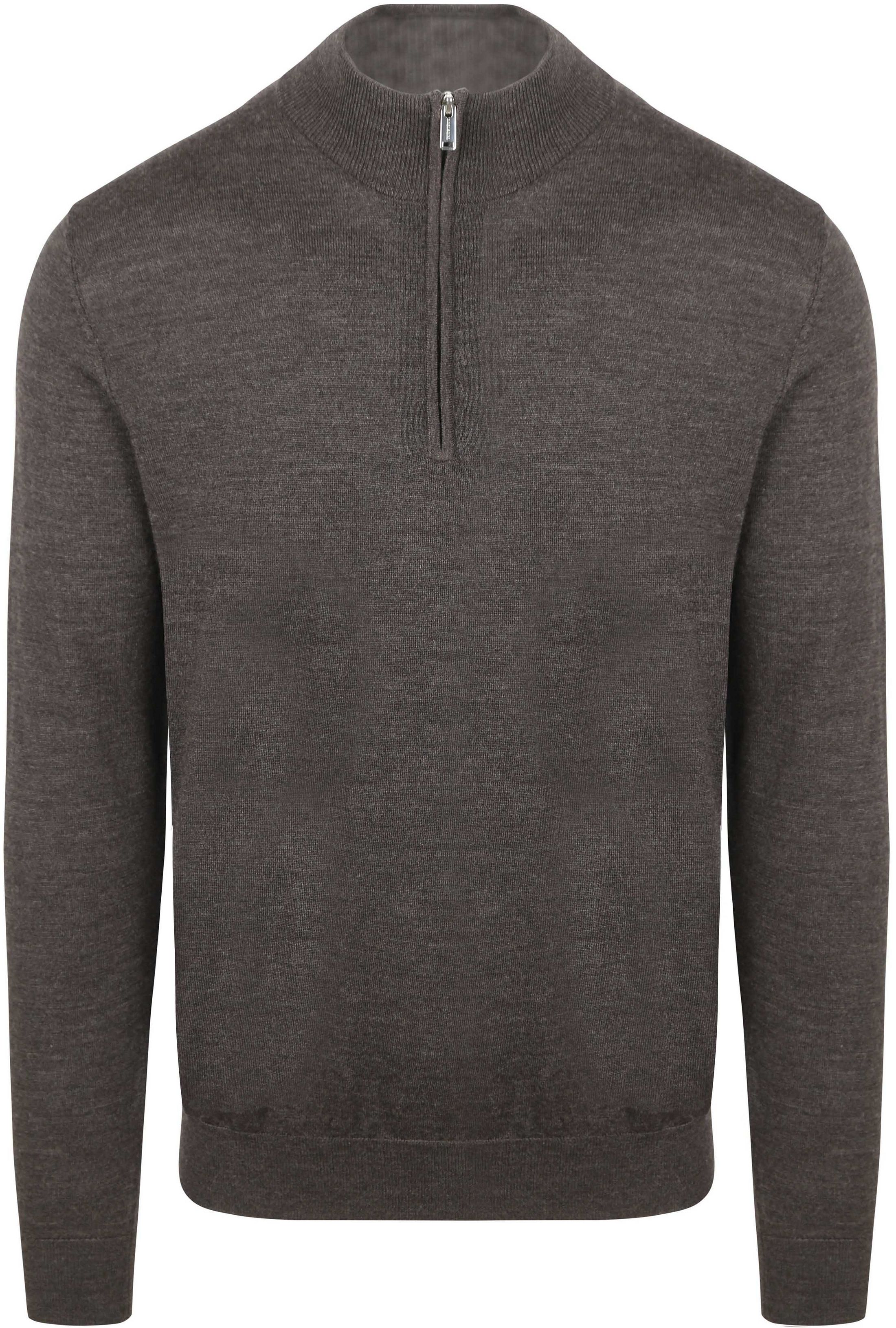 Profuomo Halv Zip Pullover i Merinould Mørkebrun PP2J00012C-H2