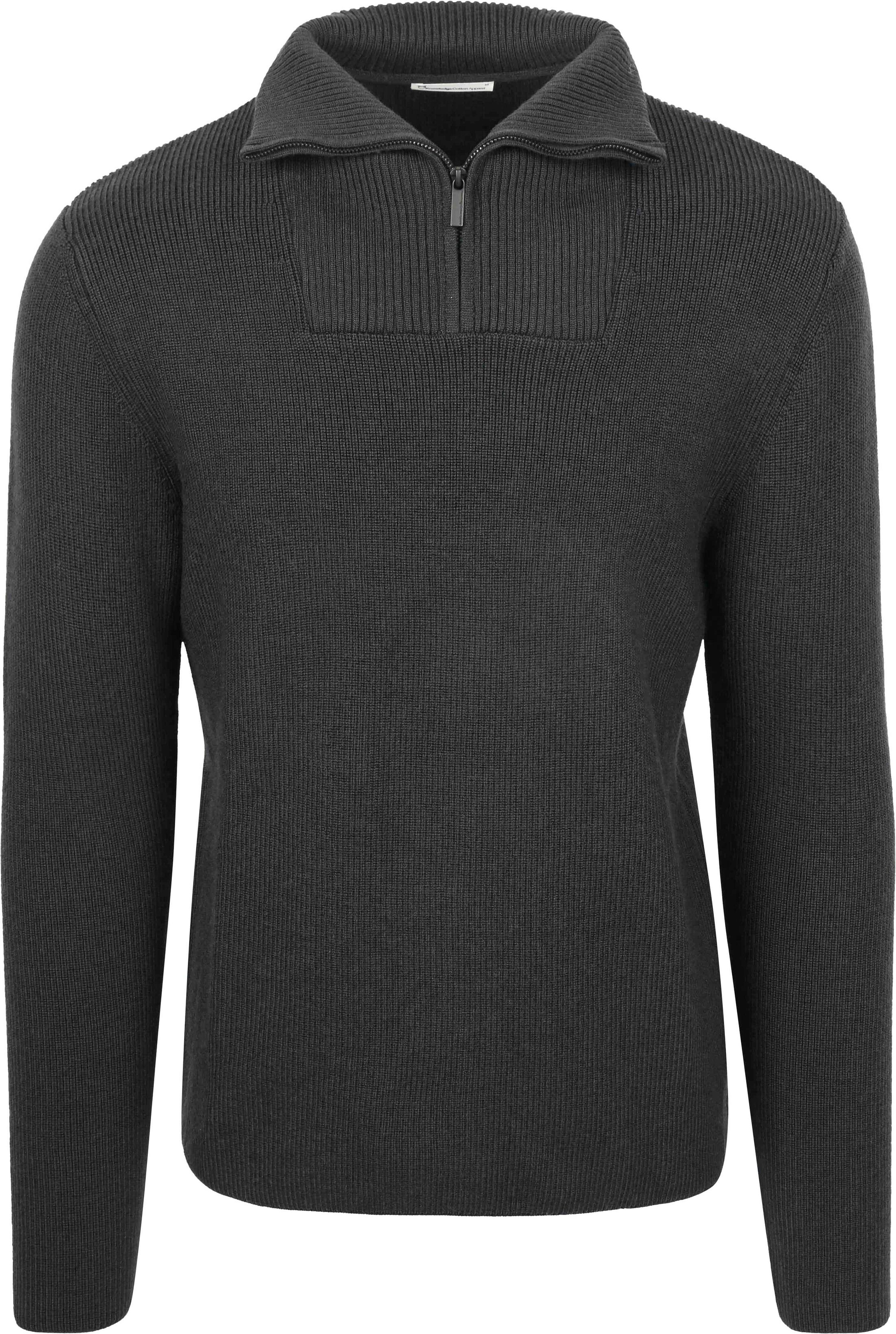 KnowledgeCotton Apparel Half Zip Pullover Merino Antraciet 1080046-1073