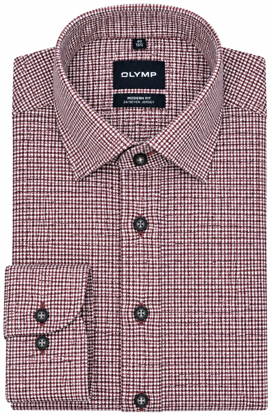 Køb OLYMP Luxor Skjorte 24/Seven Houndstooth Bordeaux 121524-37 | Suitable