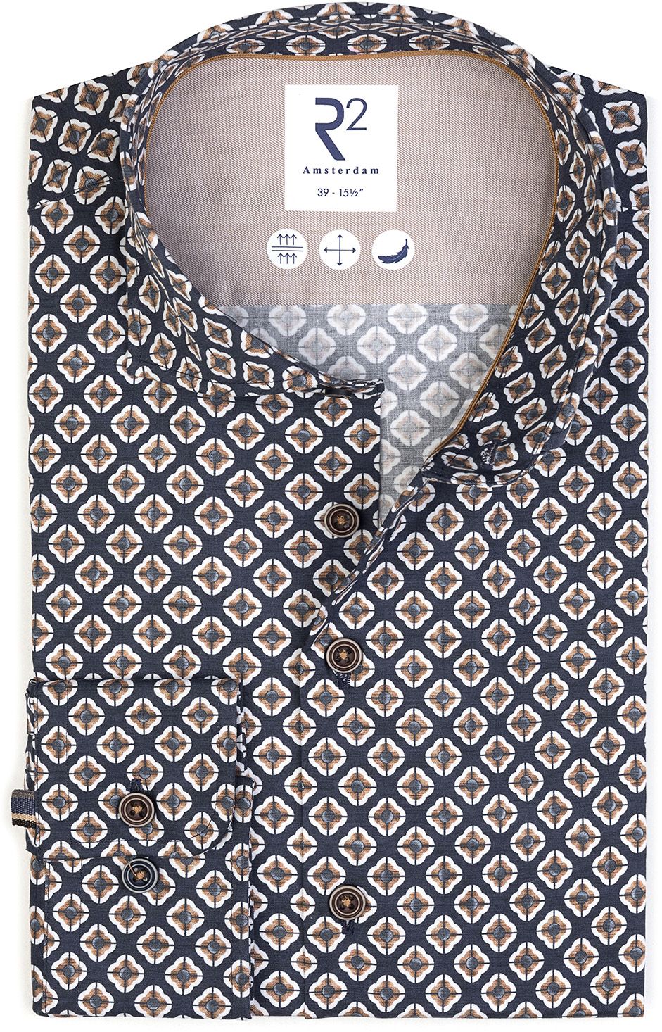 R2 Hemd Camel Flower Druck Navy 130.WSP.063-010 kaufen | Suitable