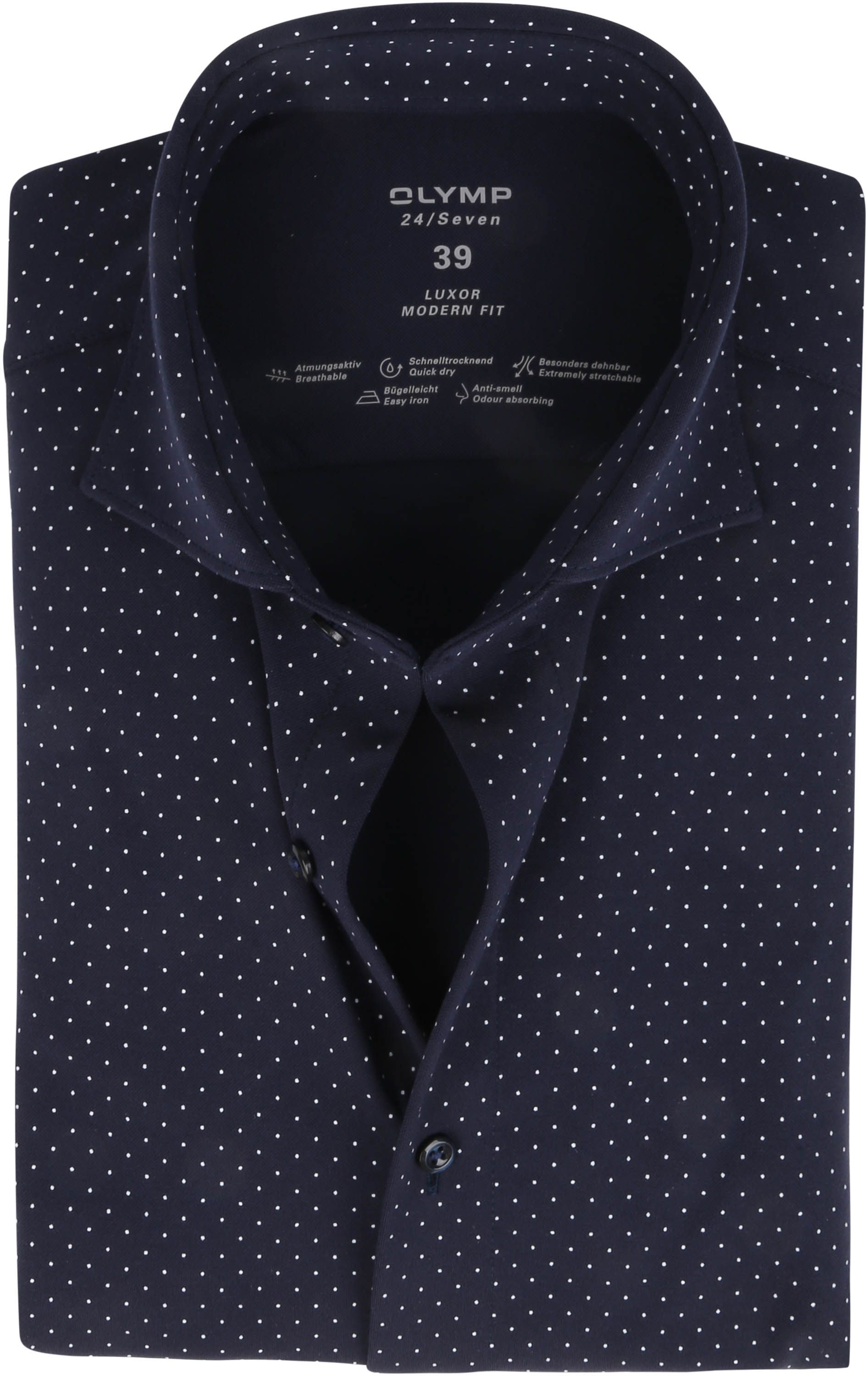 OLYMP Luxor Jersey Stretch Skjorte 24/Seven Prikker Mørkeblå 122484-18