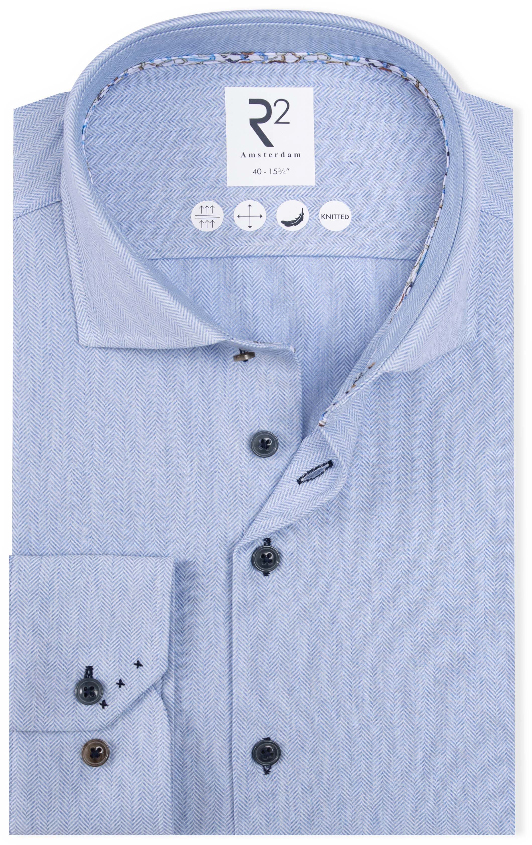 R2 Knitted Travel Shirt Herringbone Light Blue order online | 130.WSP.005-018 | Suitable Liechtenstein