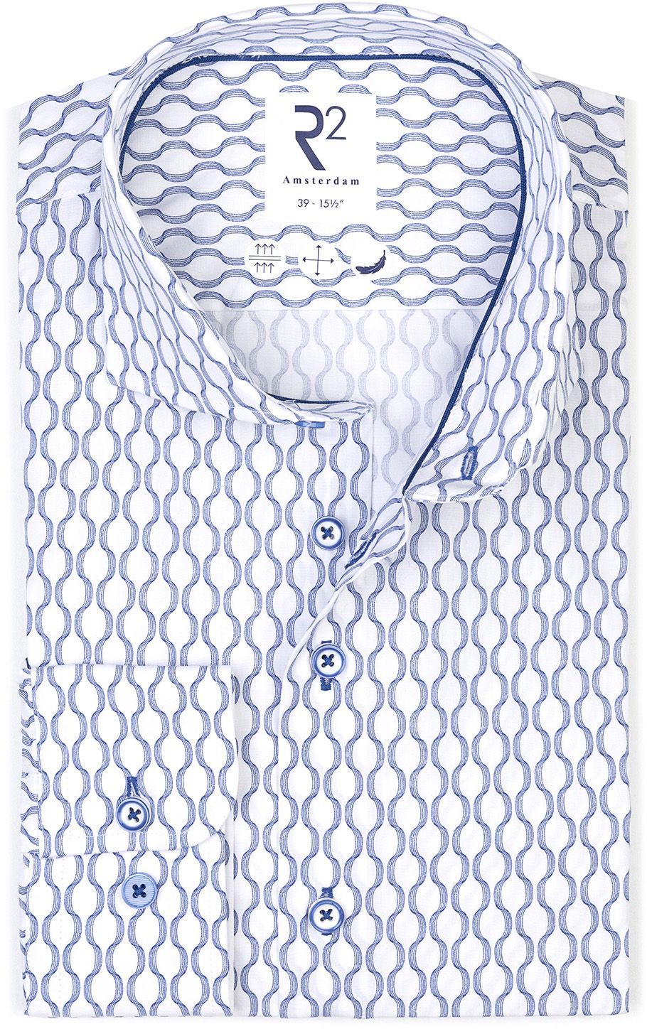 R2 Poplin Overhemd Print Blauw 128.WSP.079-014 kopen | Suitable