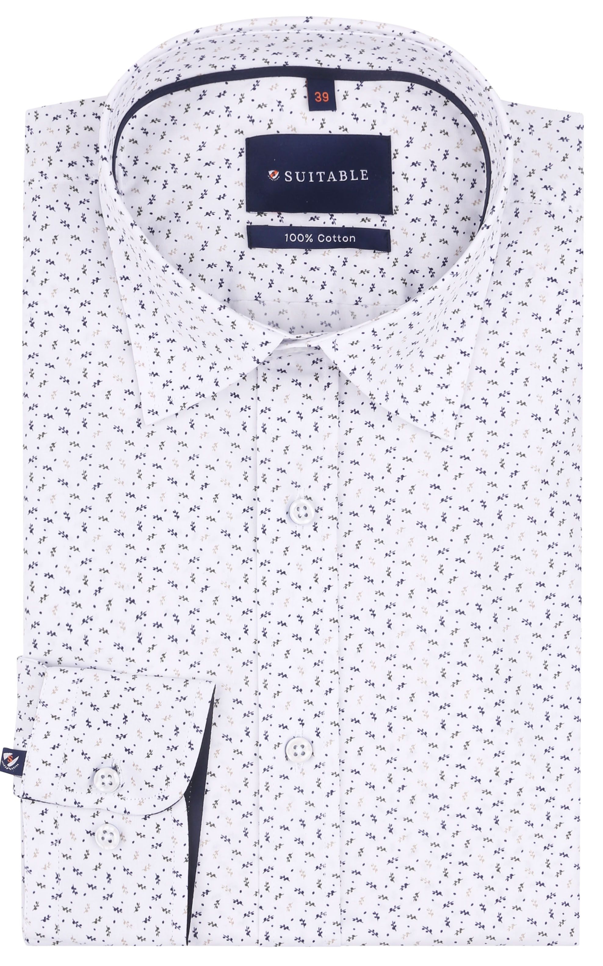 Suitable Skjorte, hvid med blade-tryk SH-HBD-24-01