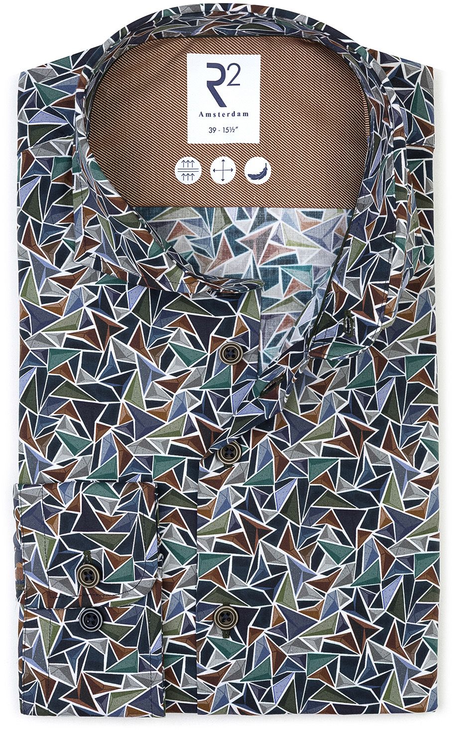 R2 Skjorte Poplin Trekanttrykk Grønn 130.WSP.041-070