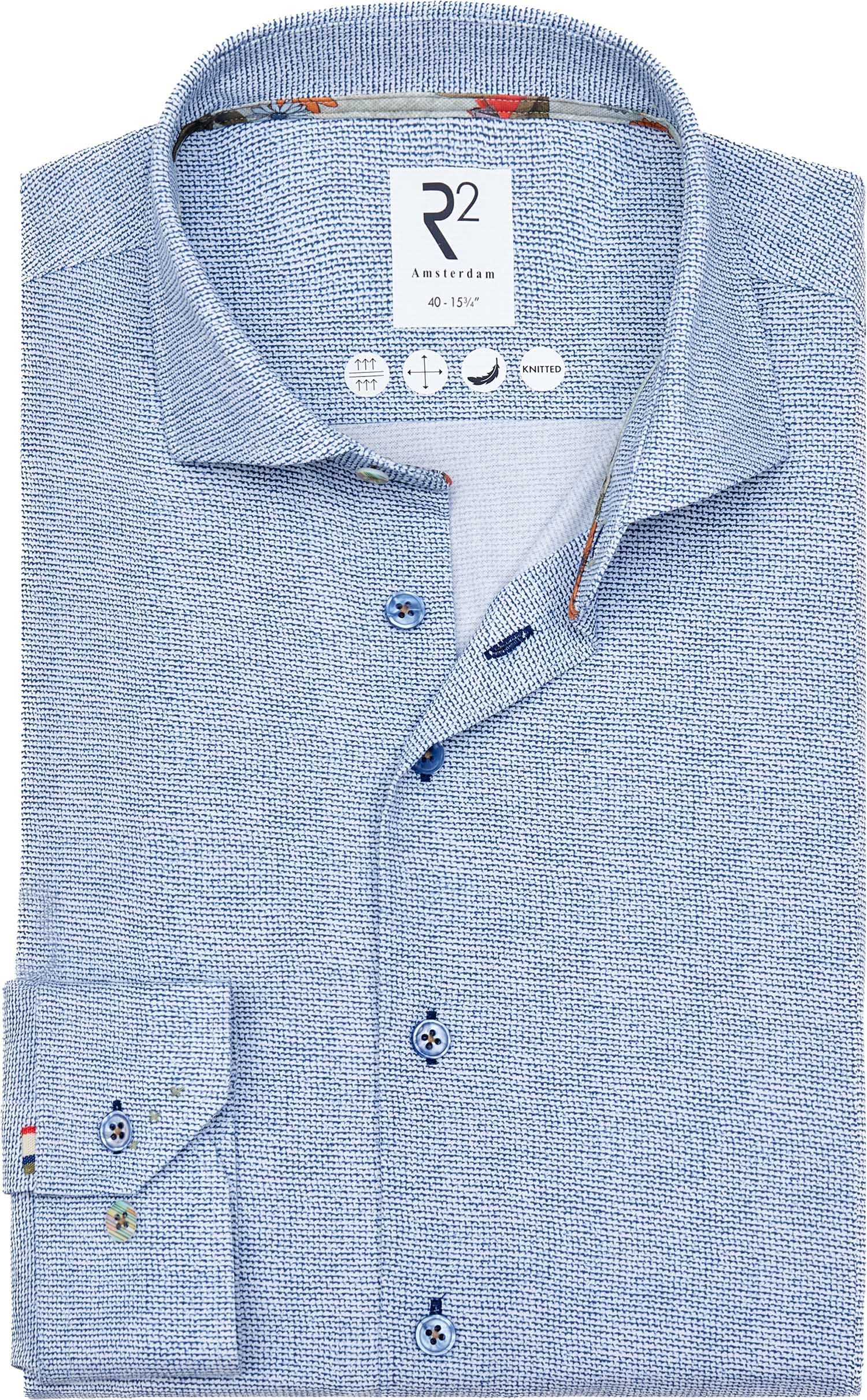 R2 Japansk Strikket Skjorte Med Print Blå 128.WSP.002-014