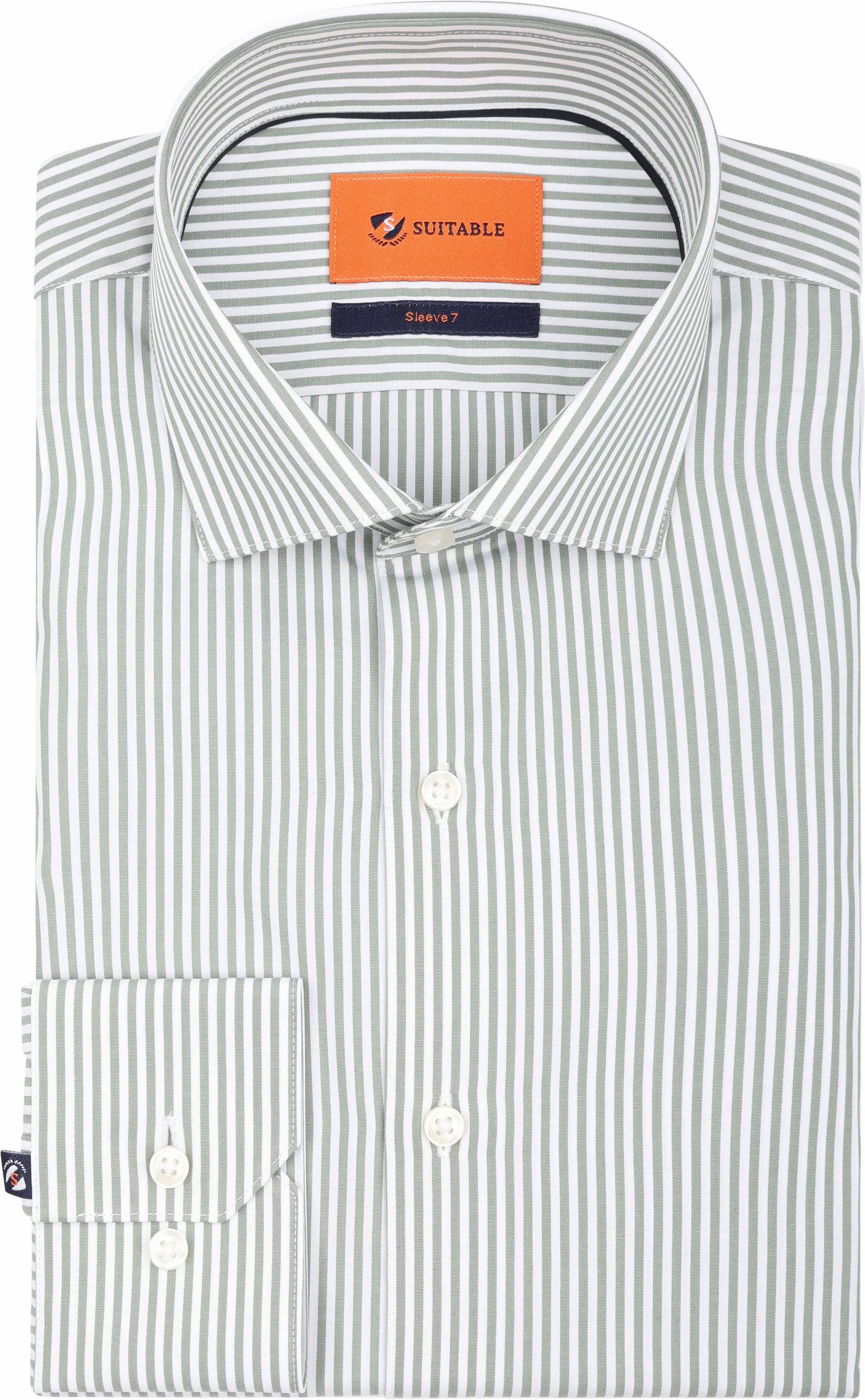 Suitable Twill Skjorta Med Extra Lång Ärm Randig Grön SL7-26-01 