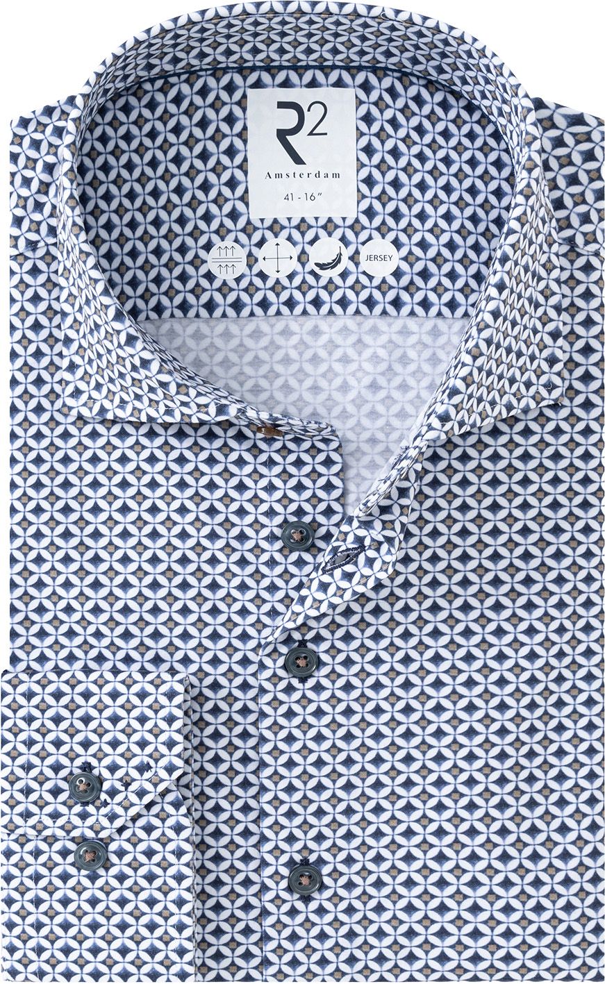 R2 Shirt Knitted Sorona Navy Print 134.WSP.008-010 order online | Suitable