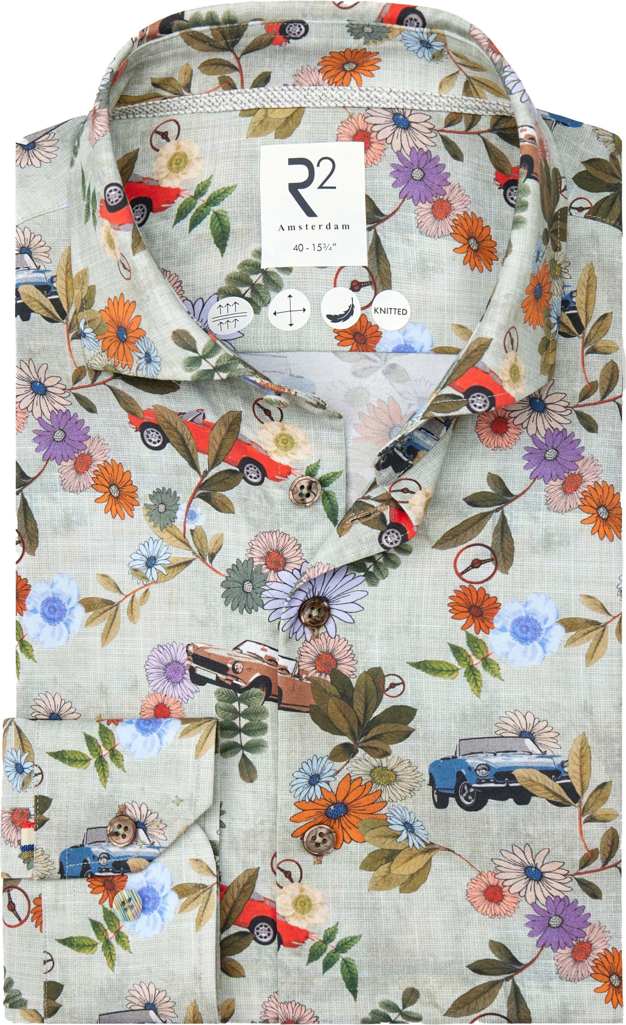 R2 Japanese Knitted Overhemd Print Groen 128.WSP.004-073 kopen | Suitable