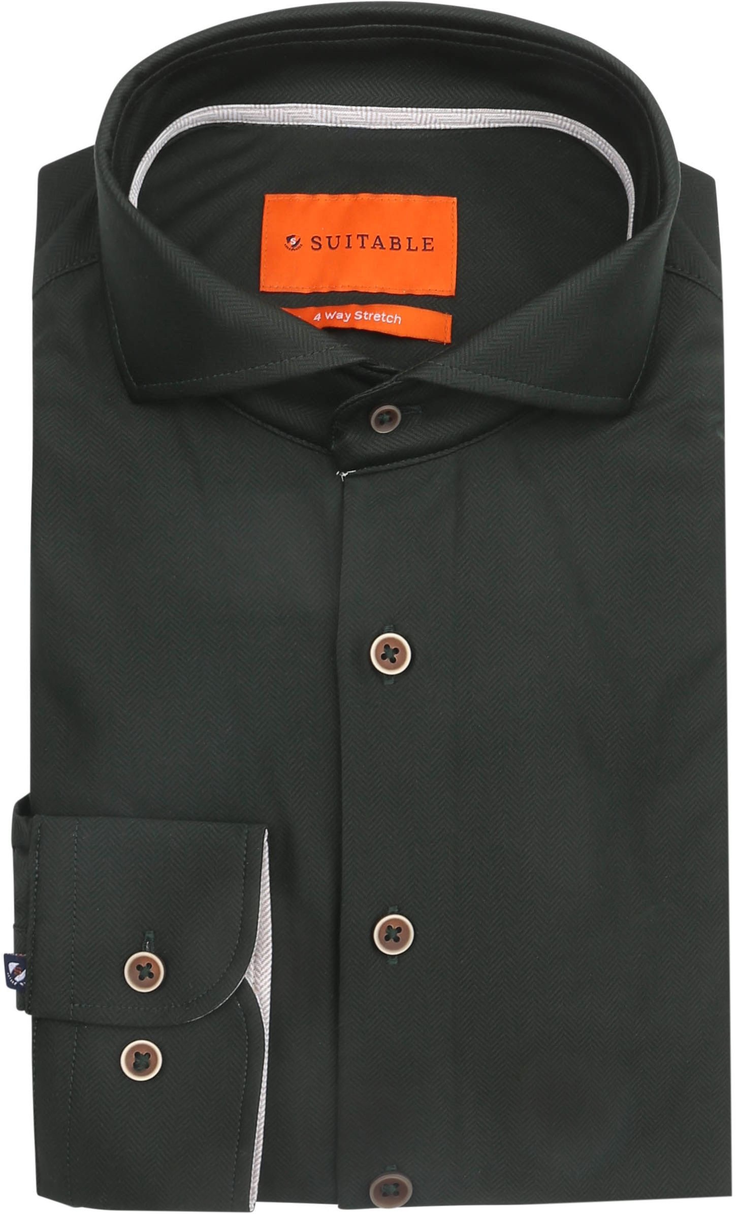 Suitable Herringbone Hemd Donkergroen 287-2 CaW knitted kopen | Suitable
