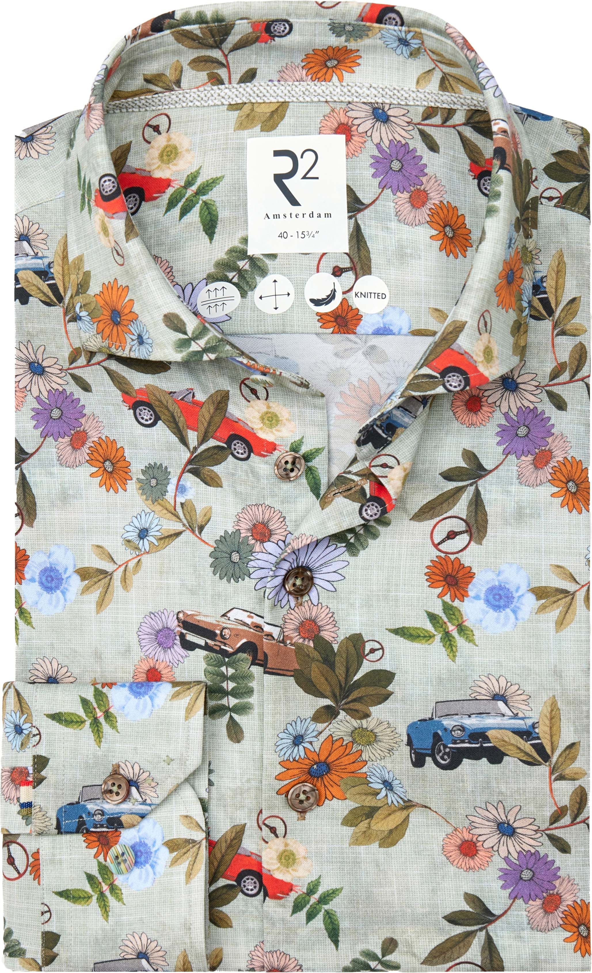 R2 Japanese Knitted Overhemd Extra Lange Mouw Print Groen 128.WSP.XLS.004-073 kopen | Suitable