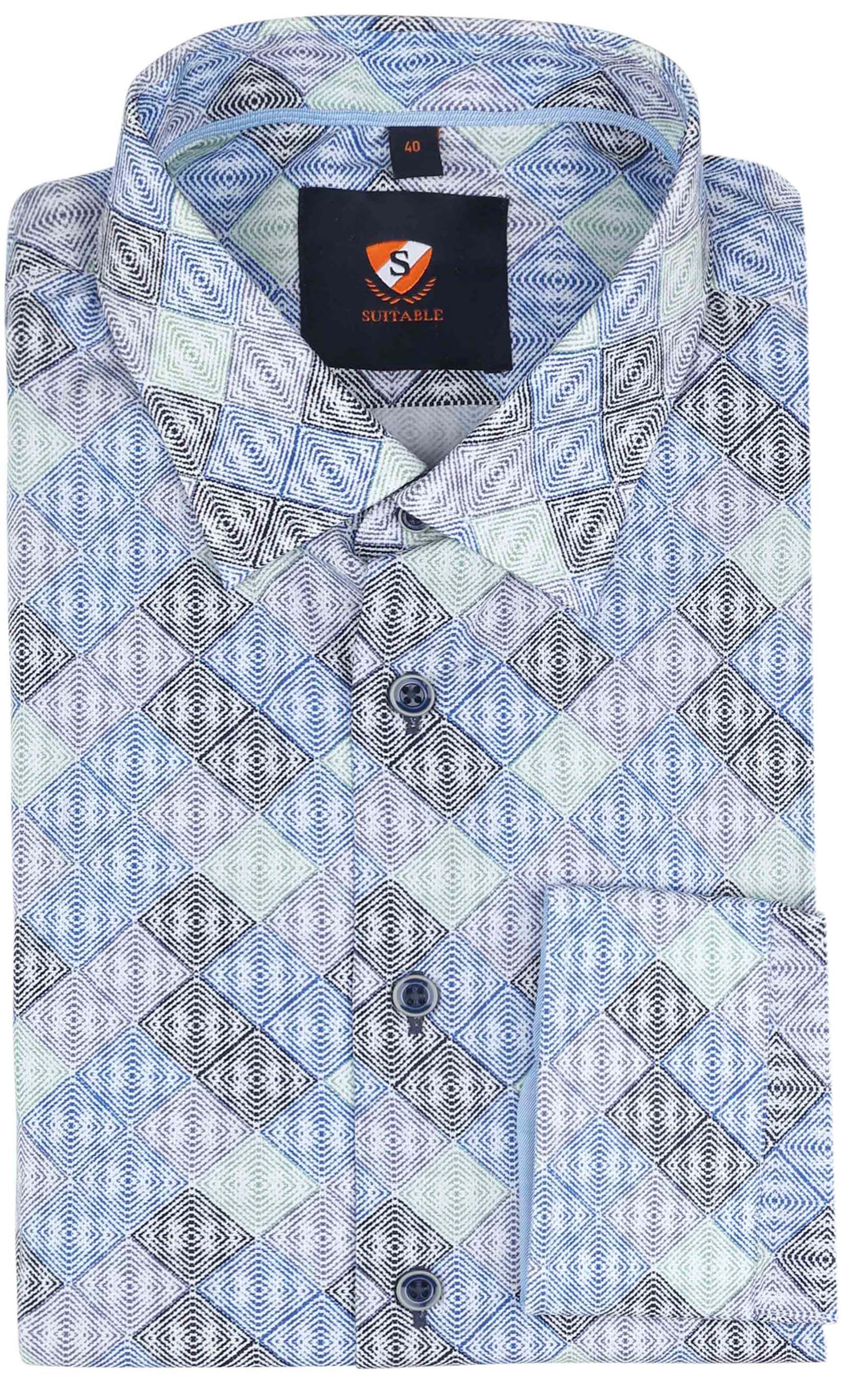 Suitable Camicia Blu 244-3 HBD Check Blue Mint 