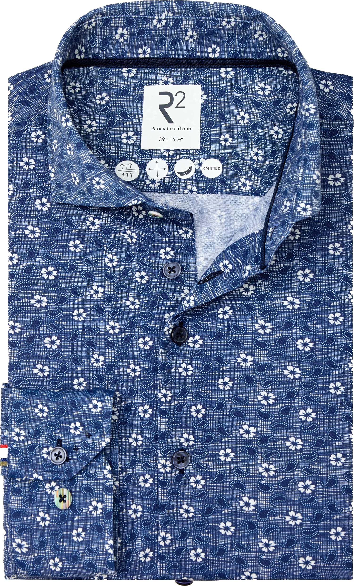 R2 Hemd Tech Knit Flowers & Paisley Blauw 128.WSP.046-010 kopen | Suitable