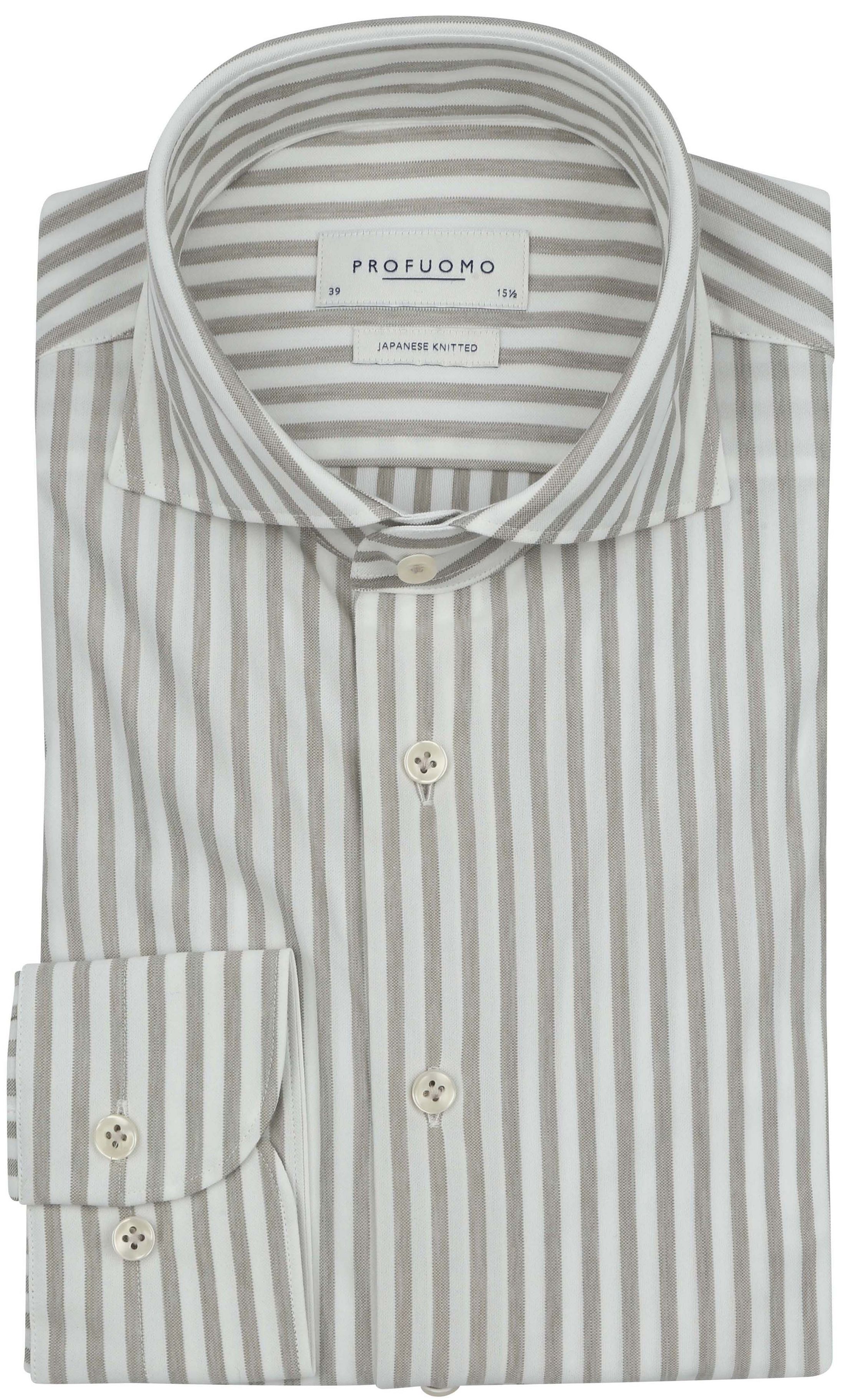 Profuomo Japansk Strikket Skjorte Stribet Beige PPVH30045B-5