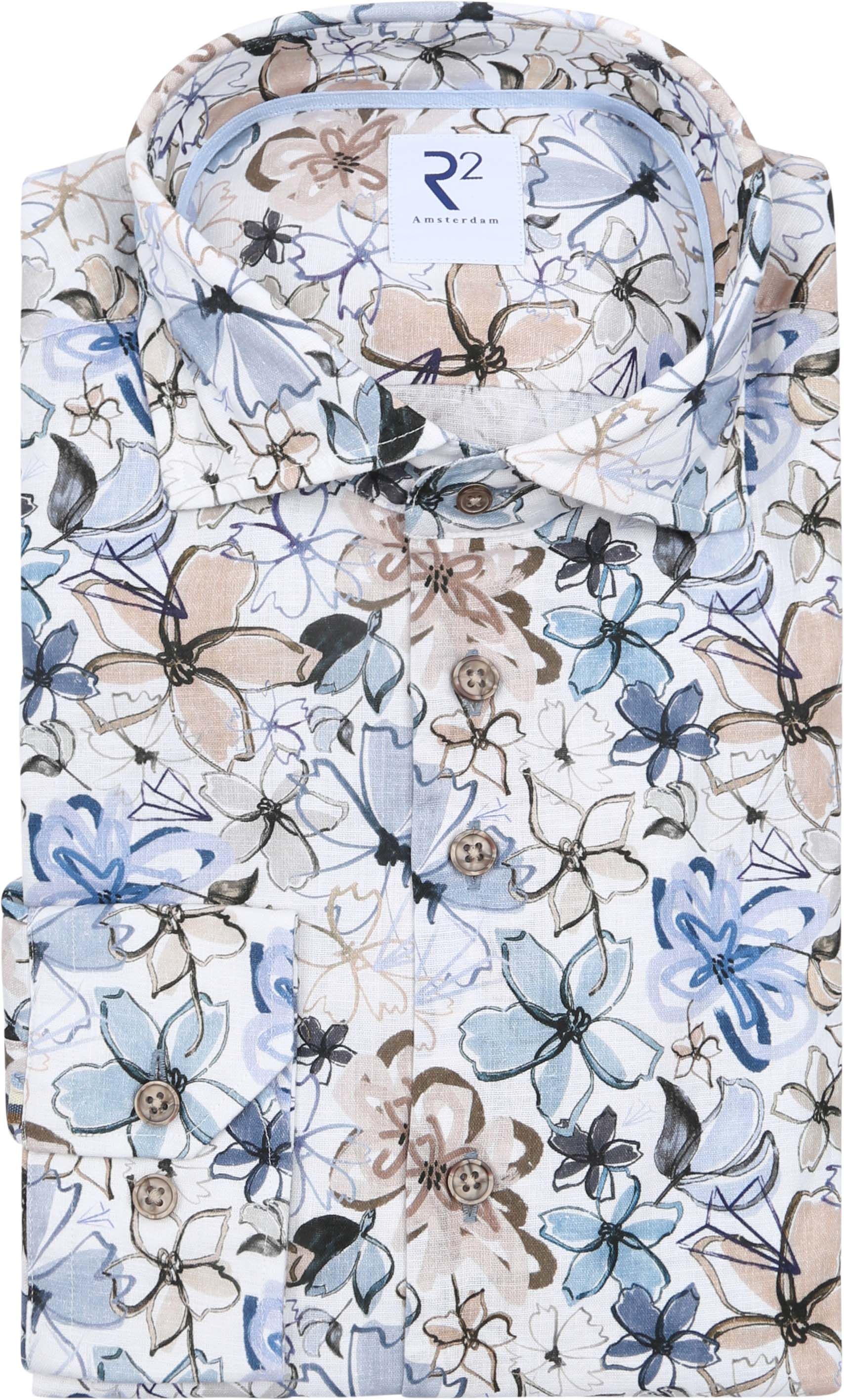 R2 Overhemd Linen Blend Flowers Blue Beige order online | Suitable
