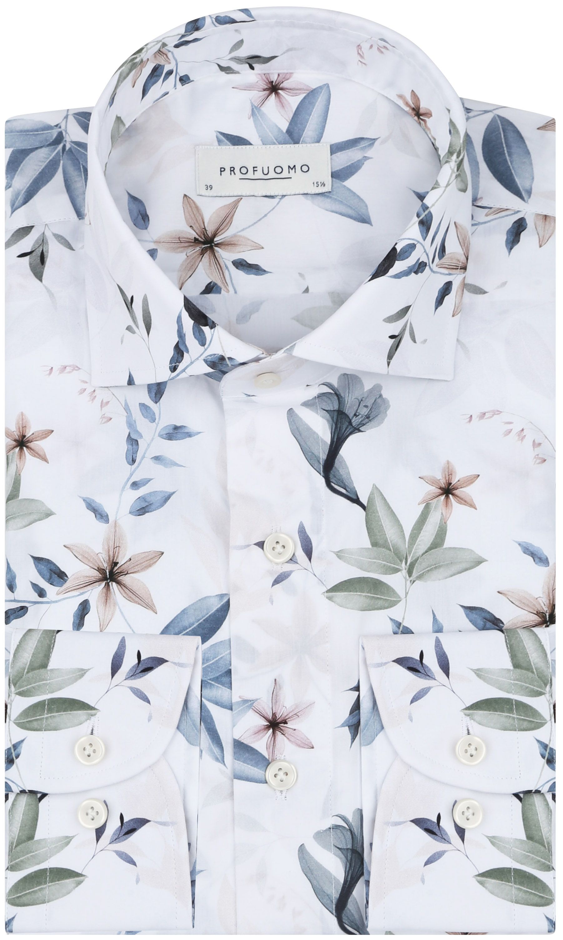 Profuomo Skjorte med blomsterprint i hvid PPWH10016A-2