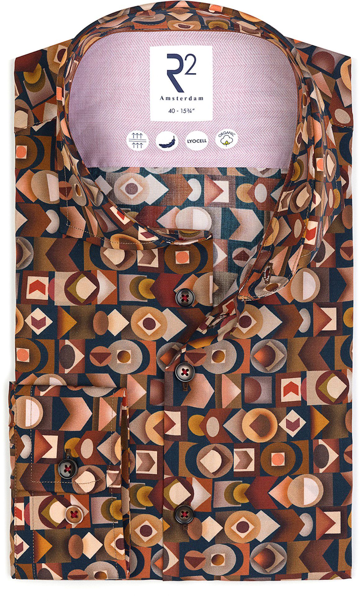 R2 Hemd Lyocell Print Brique 126.WSP.085-073 kopen | Suitable
