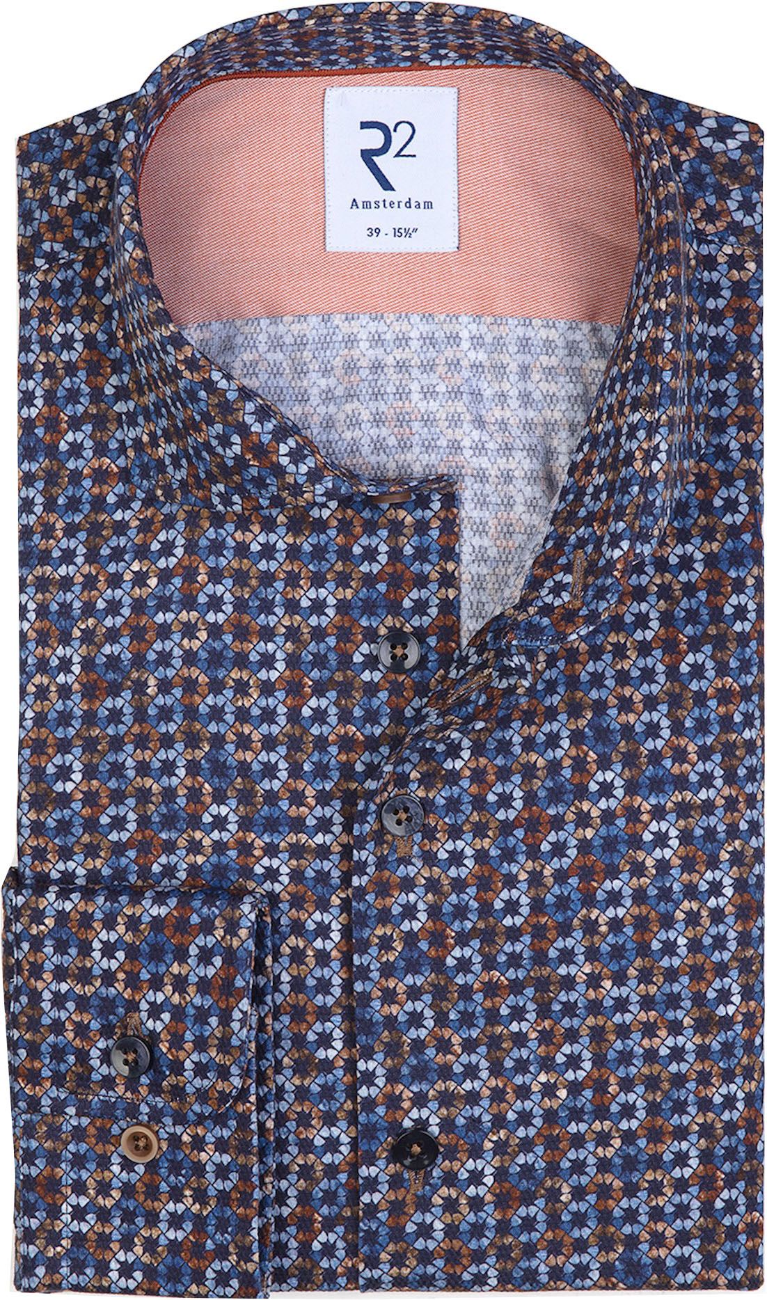R2 Overhemd Print Donkerblauw 118.WSP.189/014-000014 kopen | Suitable