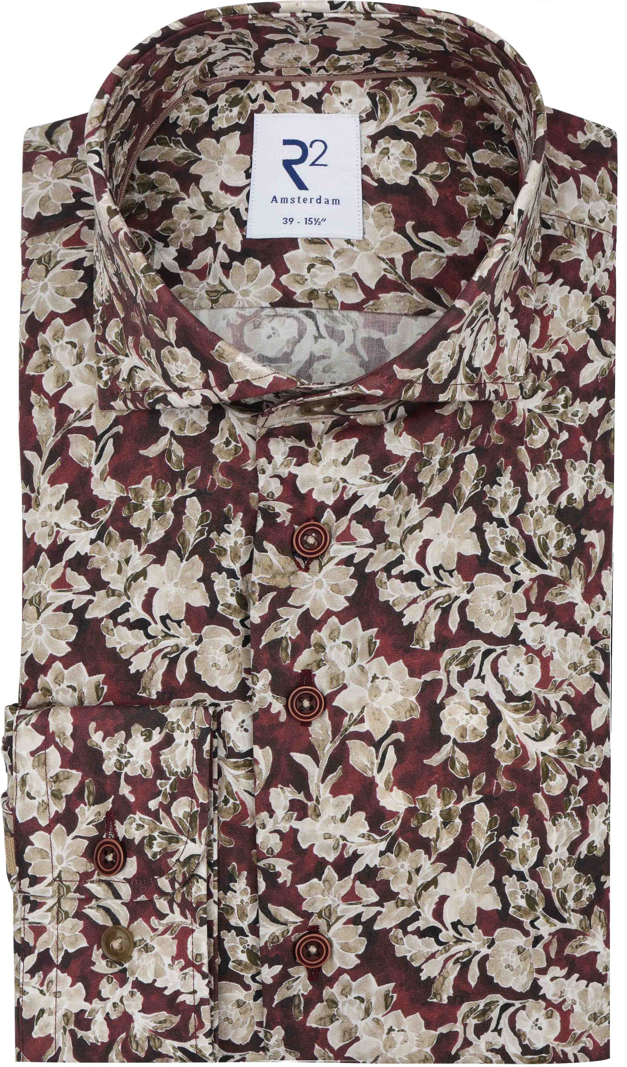 R2 Poplin Overhemd Print Bordeaux kopen | Suitable