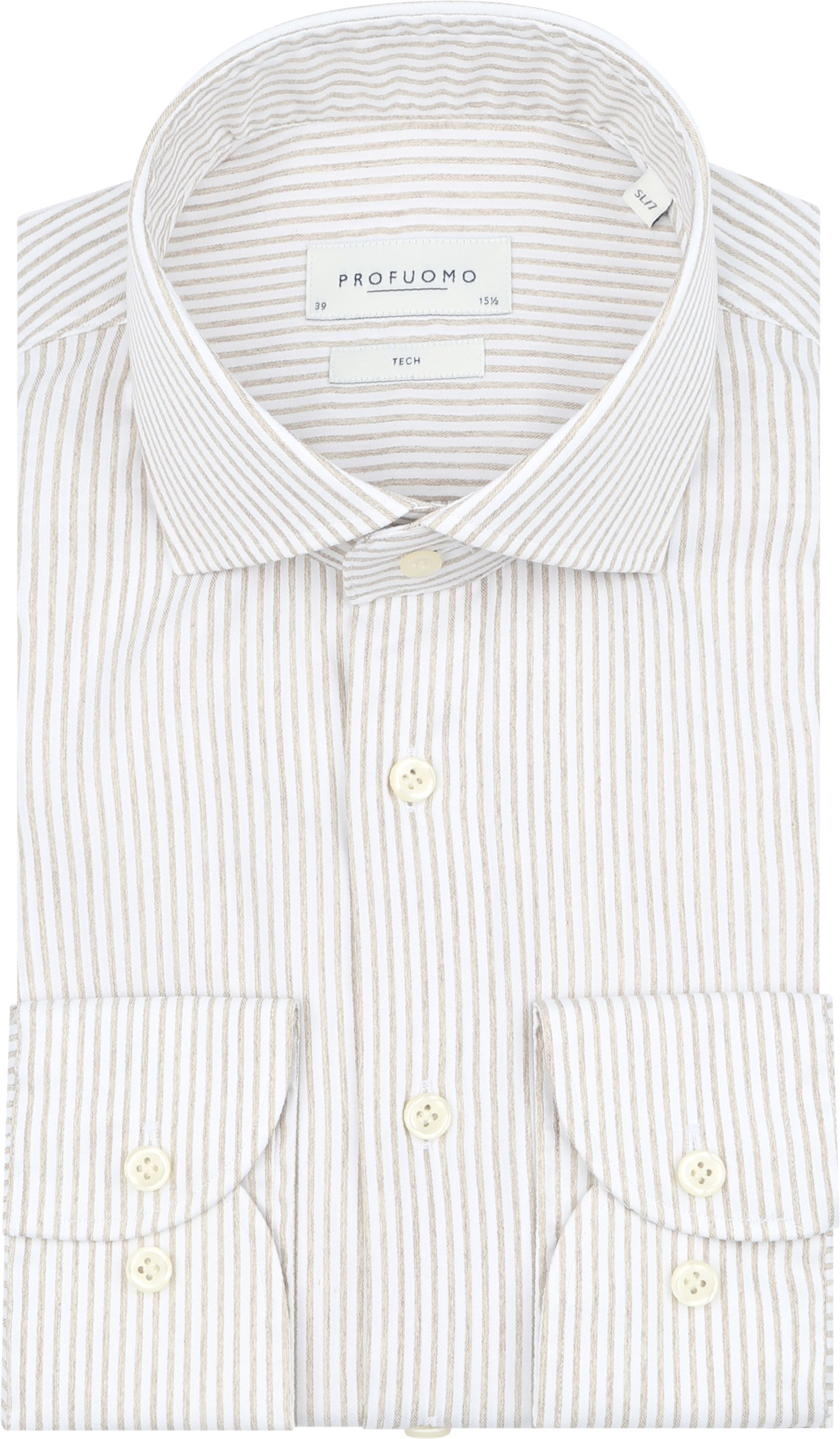 Profuomo Skjorte Med Ekstra Lange Ermer Travel Strek Beige PPWH10059B-G