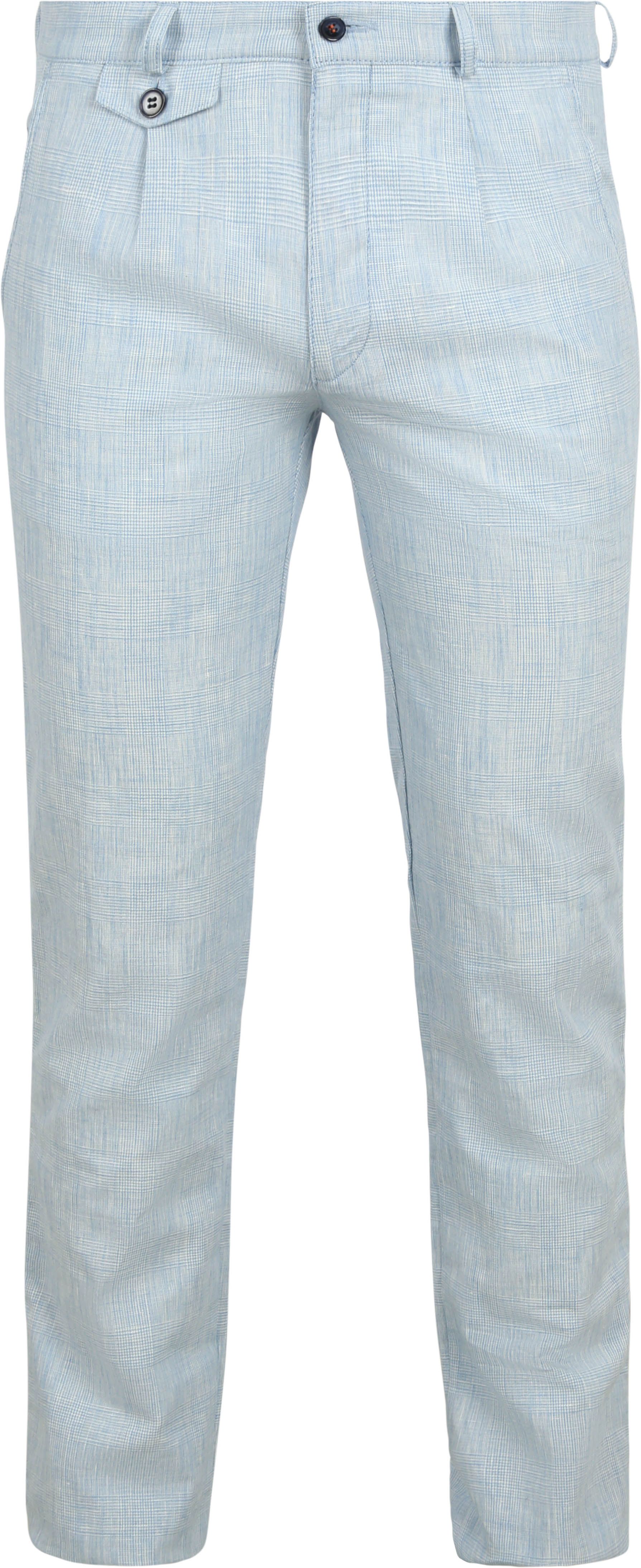 Suitable Chino Pico Pleat Cotton Linen Glencheck Hellblau kaufen | Suitable