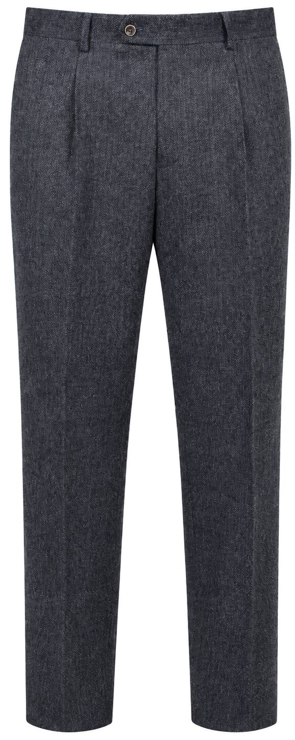 Køb Suitable Bukser Straight Pleat Herringbone Navy PA-WIDE.HER-STBL-26.01 BLUE | Suitable