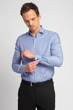 MrDoubleCollar Dubbele Manchet Formeel Overhemden Slim Fit Inclusief Metalen Manchetknopen Lange Mouw, Oxford Blauw, S