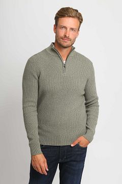 Suitable Half Zip Trui Wol Blend Groen PU-COWO-HZ-24 36716 Green