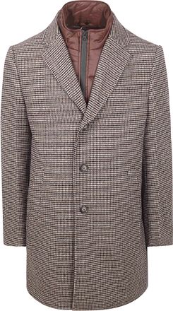 Suitable Manteau Mix Laine Pepita Beige Camel