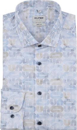 OLYMP Level 5 Skjorte Stretch Print Lyseblå Ekstra Lange Ærmer
