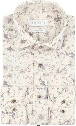 Profuomo Overhemd Bloemenprint Beige