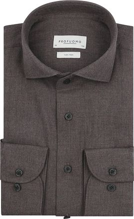 Profuomo Hemd Peached Twill Flanel Bruin