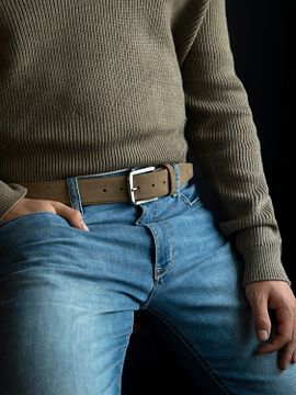 Suitable Riem Suède Leer Blauw - Maat 105 - Heren Leren Broekriem Broeksriem Ceintuur Riem Casual