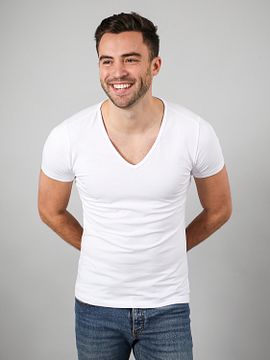 Maglietta slim fit elasticizzata con scollo a V - Bianco - Uomo
